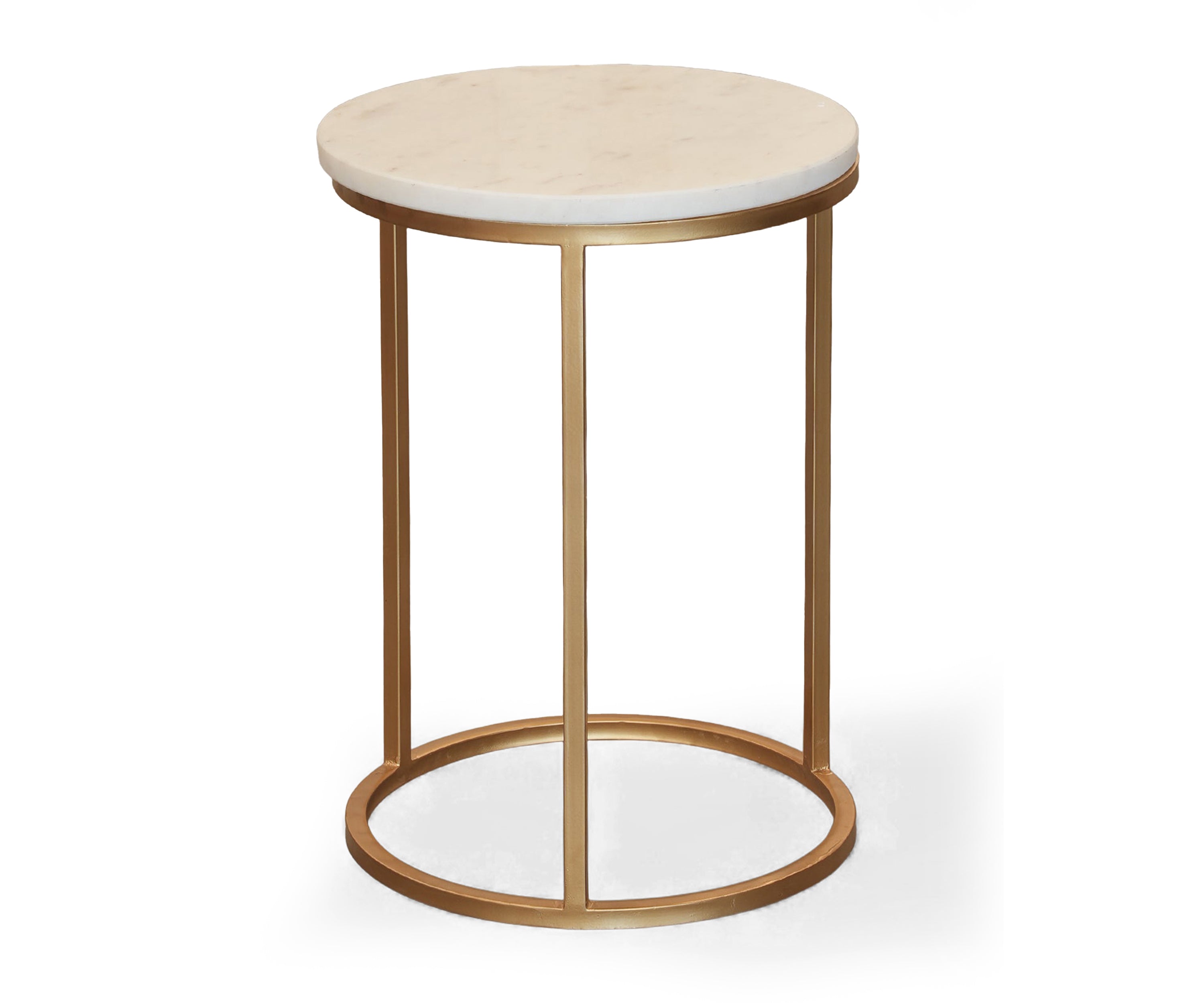 Round Marble Top Nesting Side Tables Set of 2 with Gold Metal Base