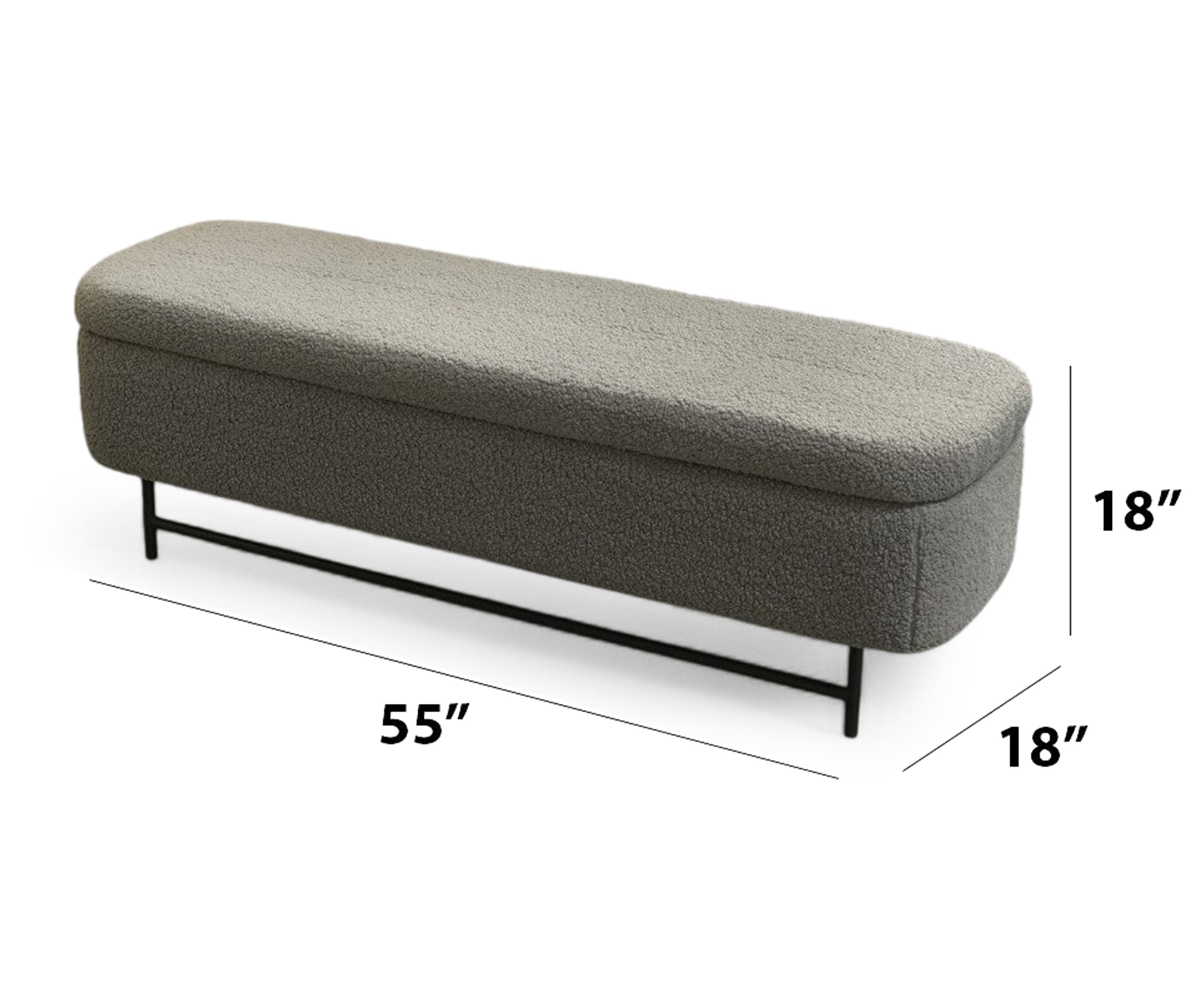 Grey Bouclé Rectangular Bench with Storage