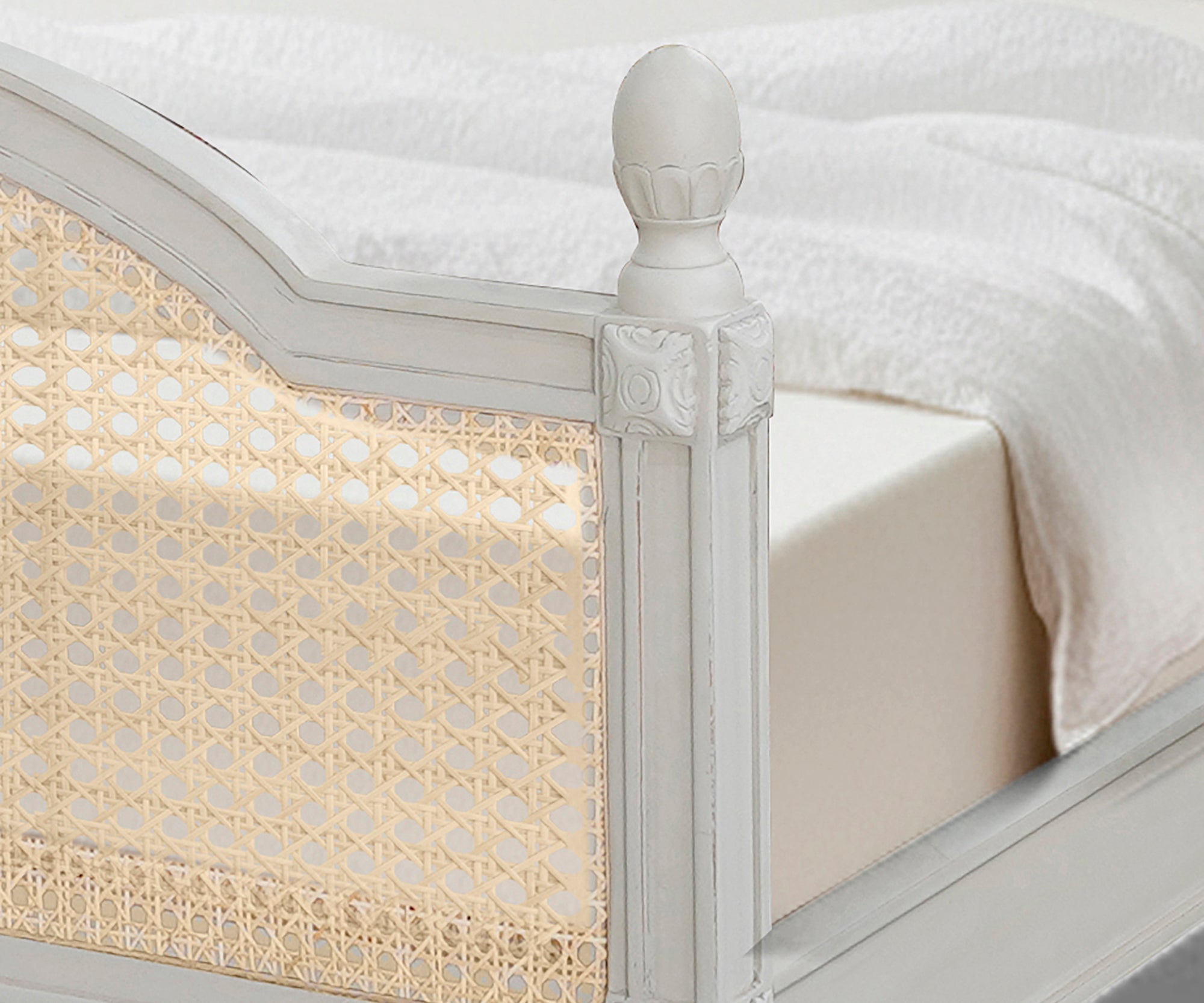 French Style Acacia Wood Cane Bed