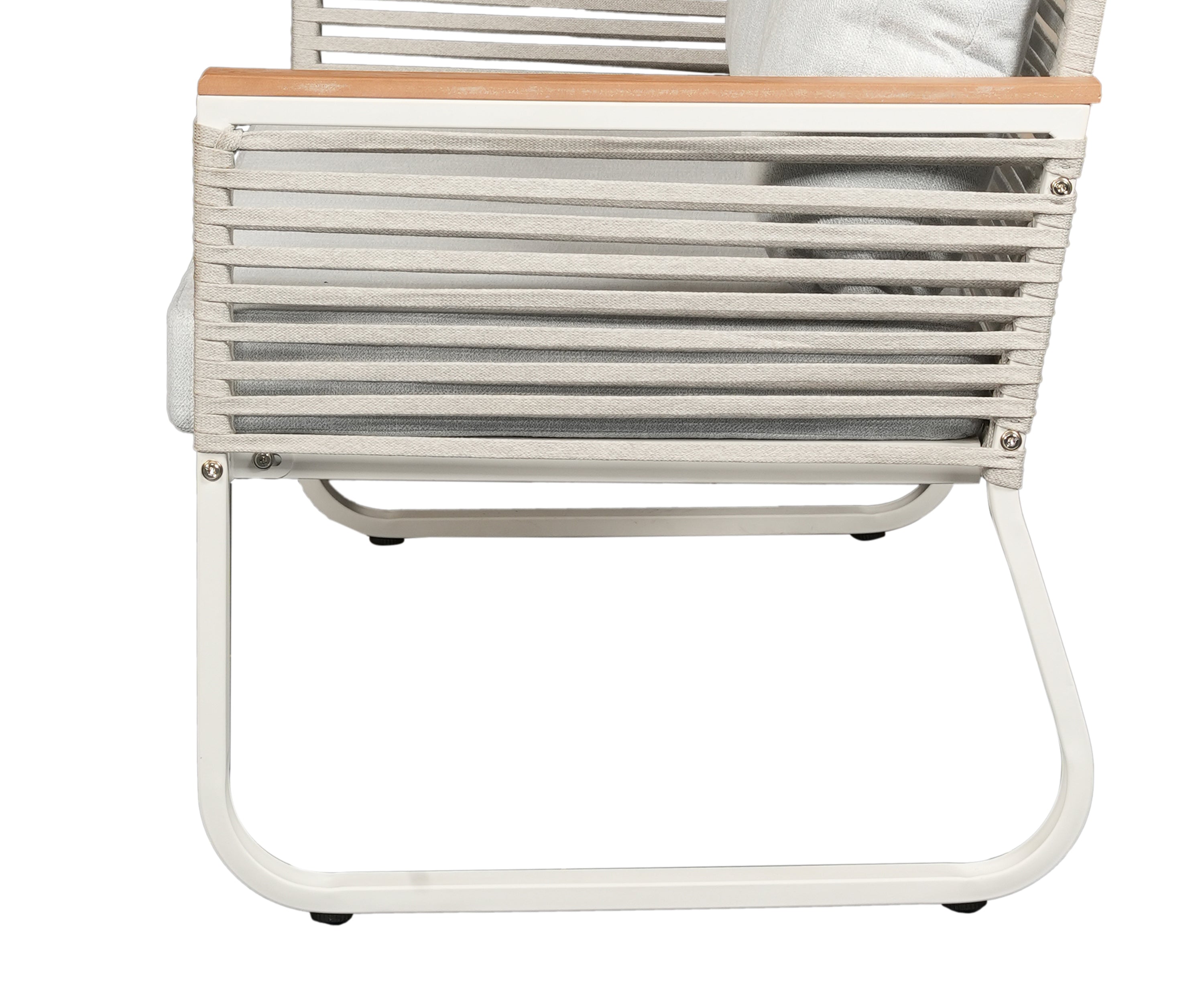 Modern Outdoor 2 Seater Sofa in White Metal Frame with Rope Detail