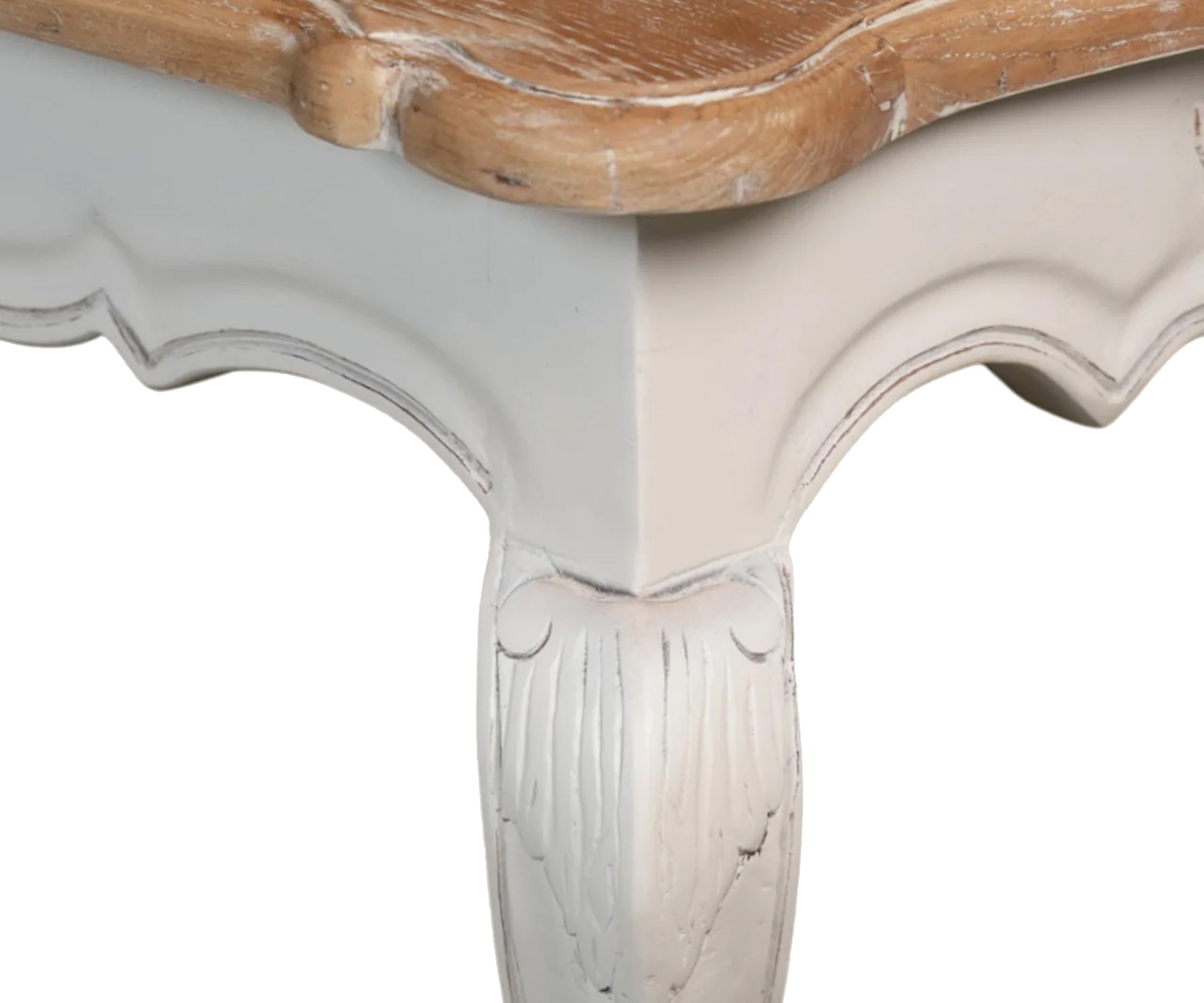 French Carved Acacia Wood Coffee Table – White Base