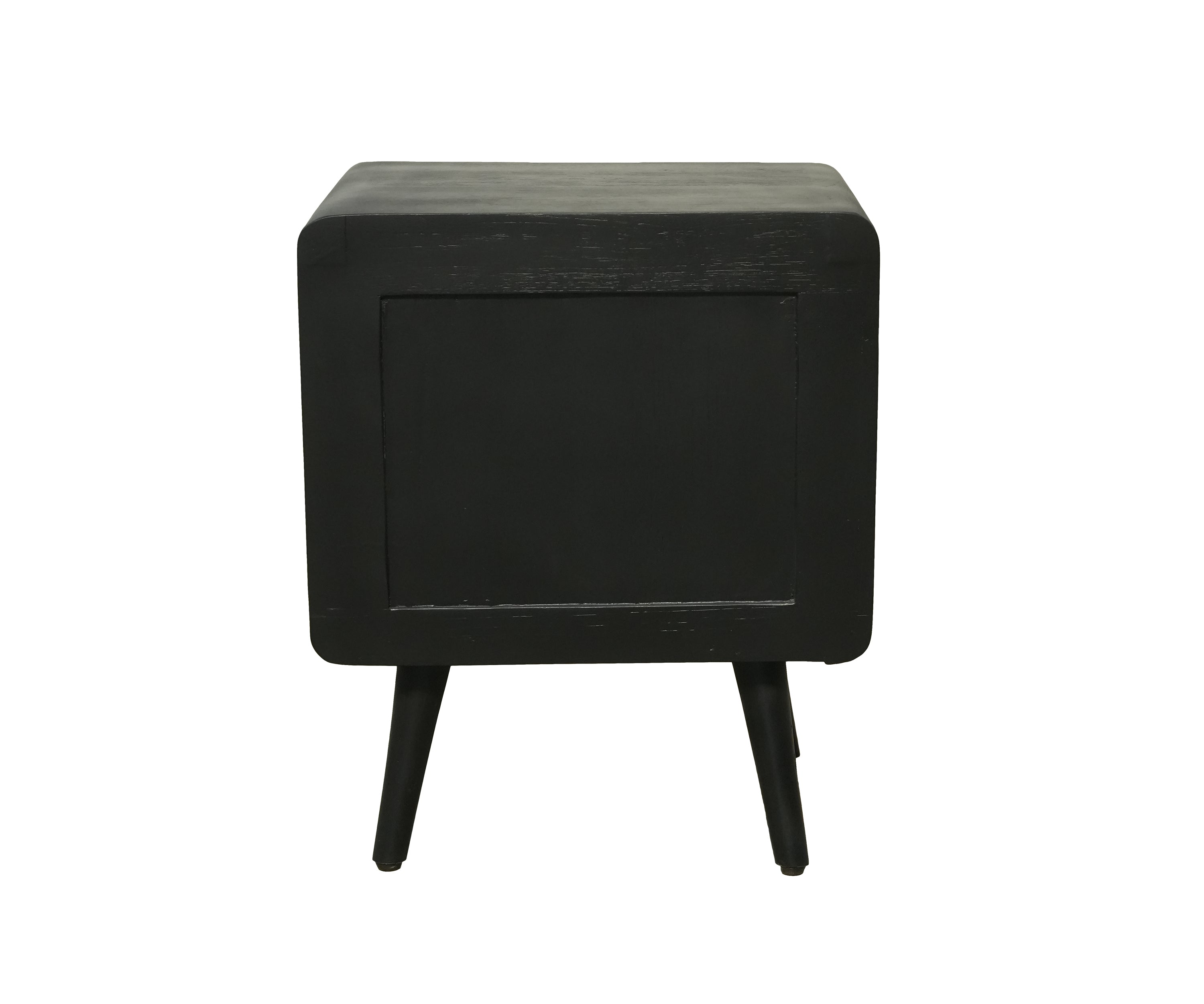 Black 2-Drawer Bedside Table with Rattan Drawer Fronts