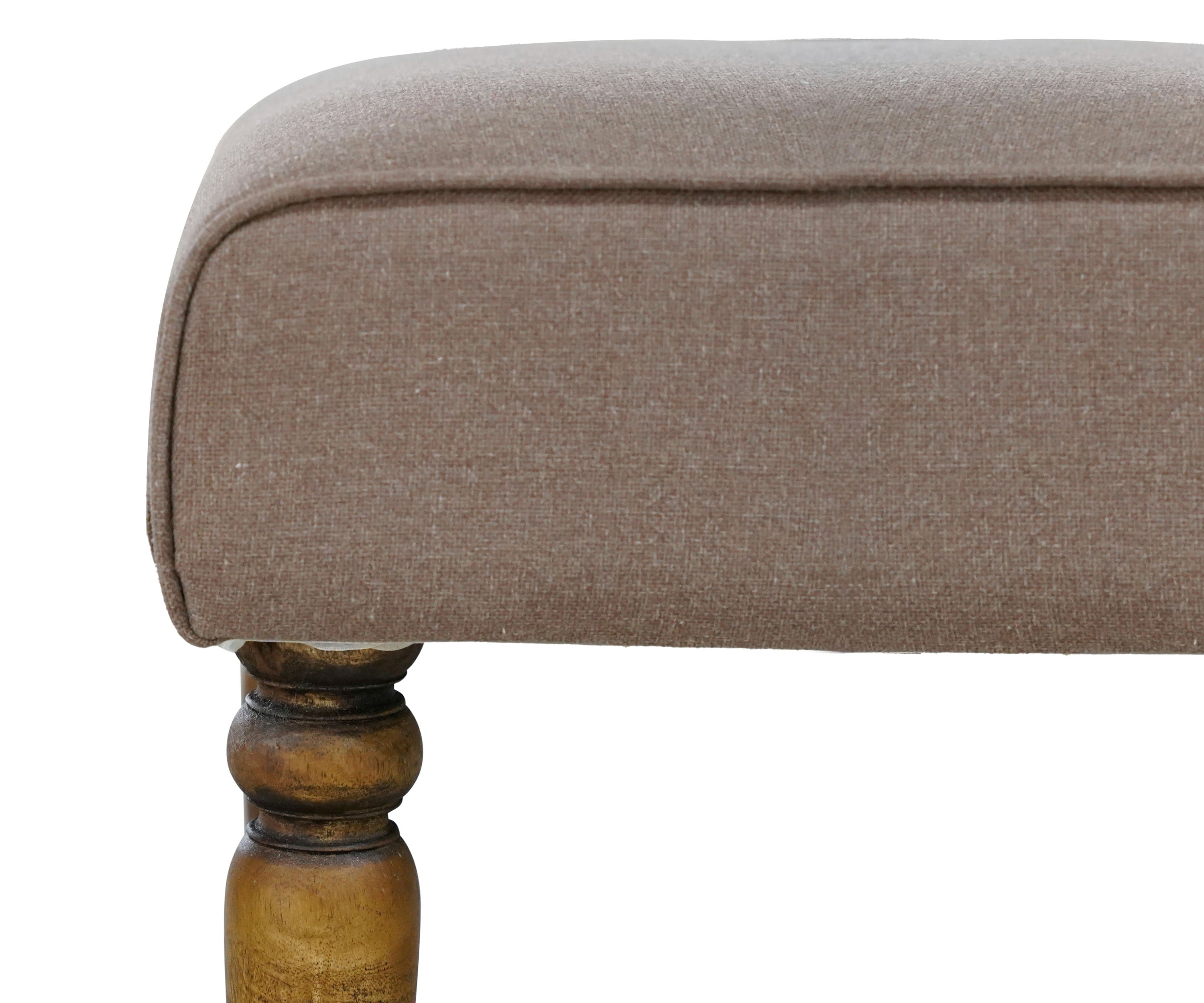 Pink Linen Bench with Wooden Legs