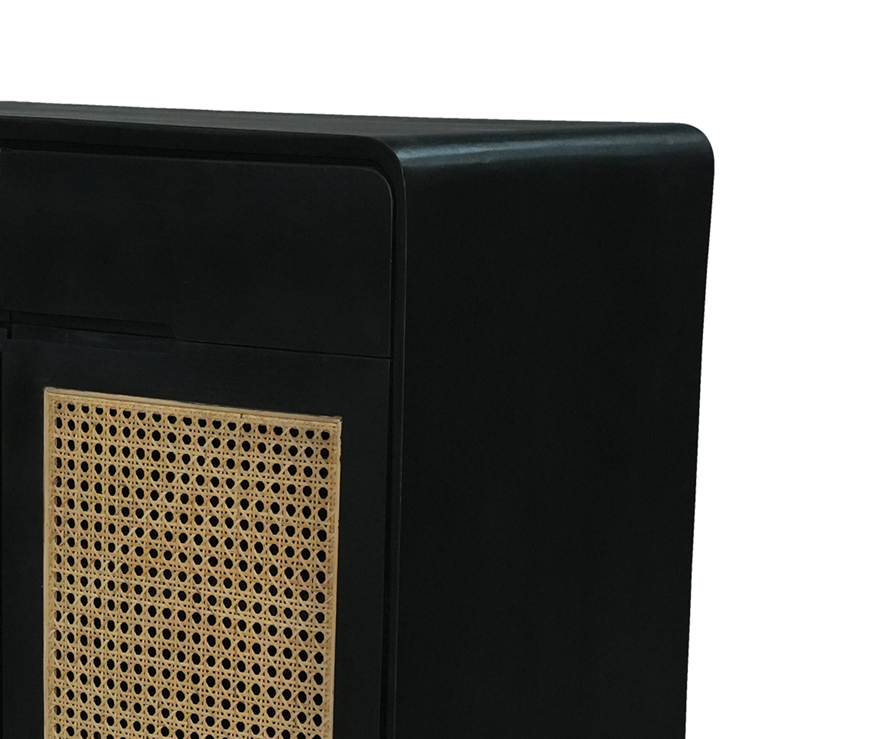 Black Wood and Cane Double Door Cabinet