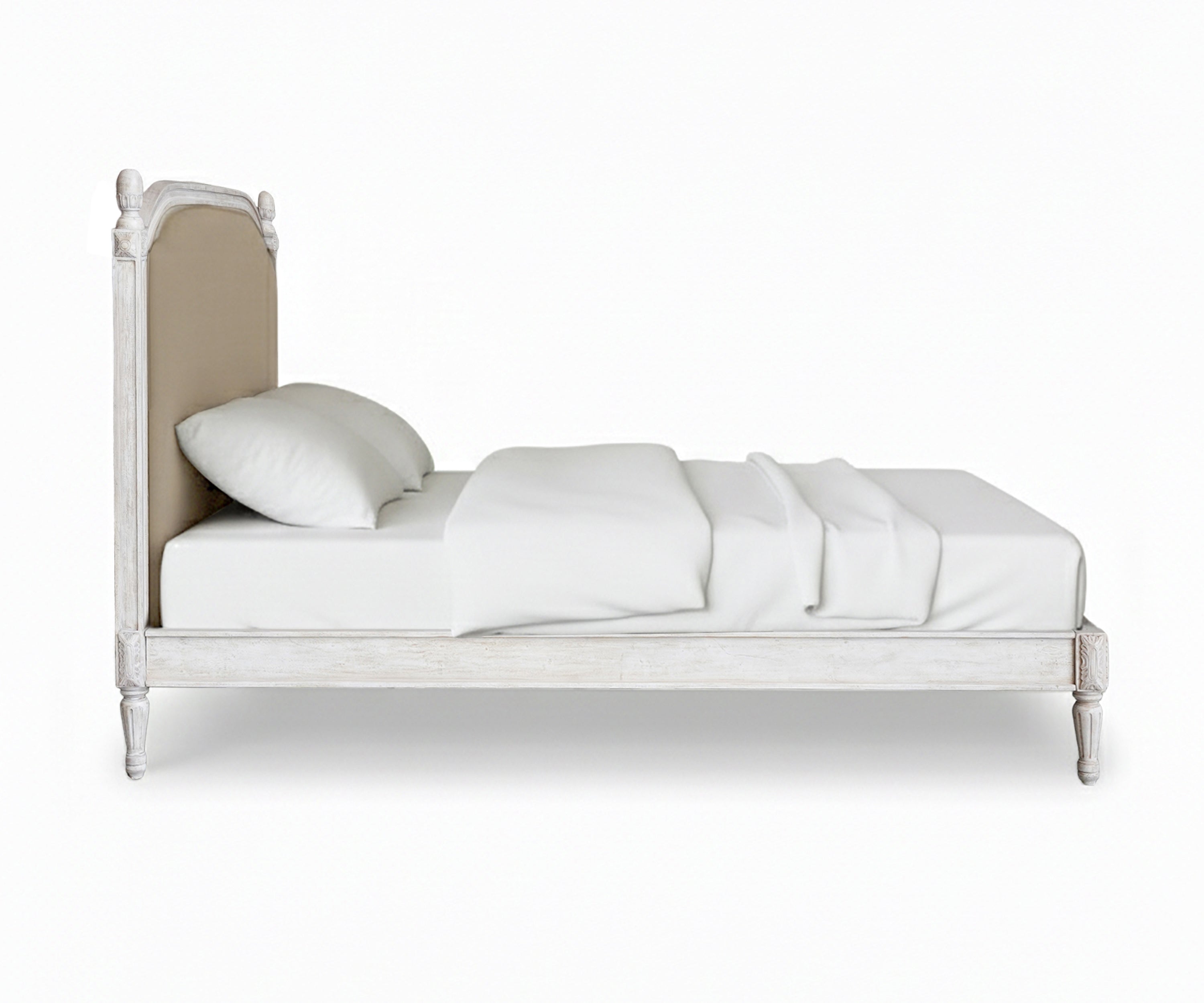 Antique White Gustavian Upholstered Arch Bed