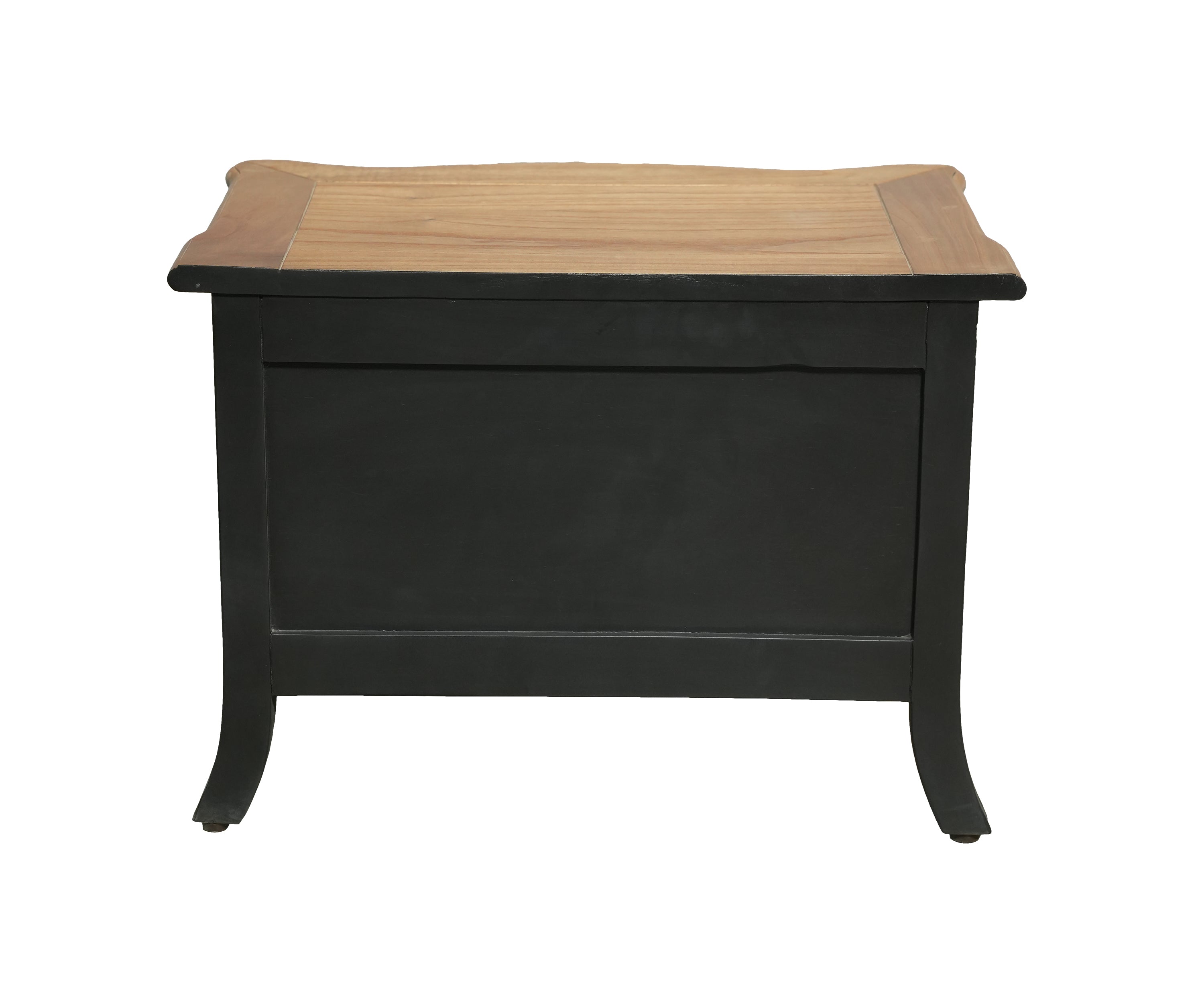 Black Bombe Bedside Table with Natural Teak Top