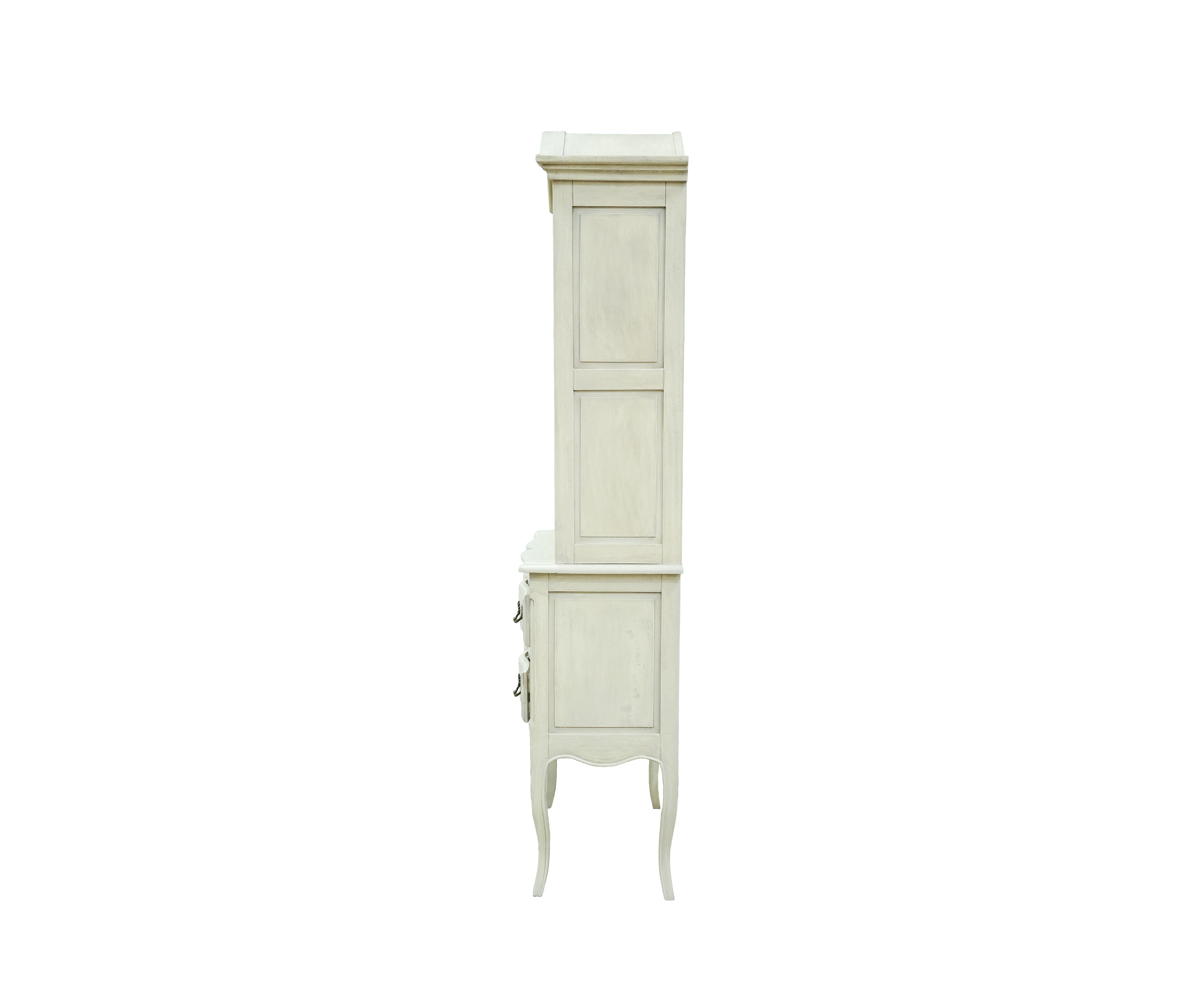 White French Country Display Cabinet with Open Shelves and Drawers
