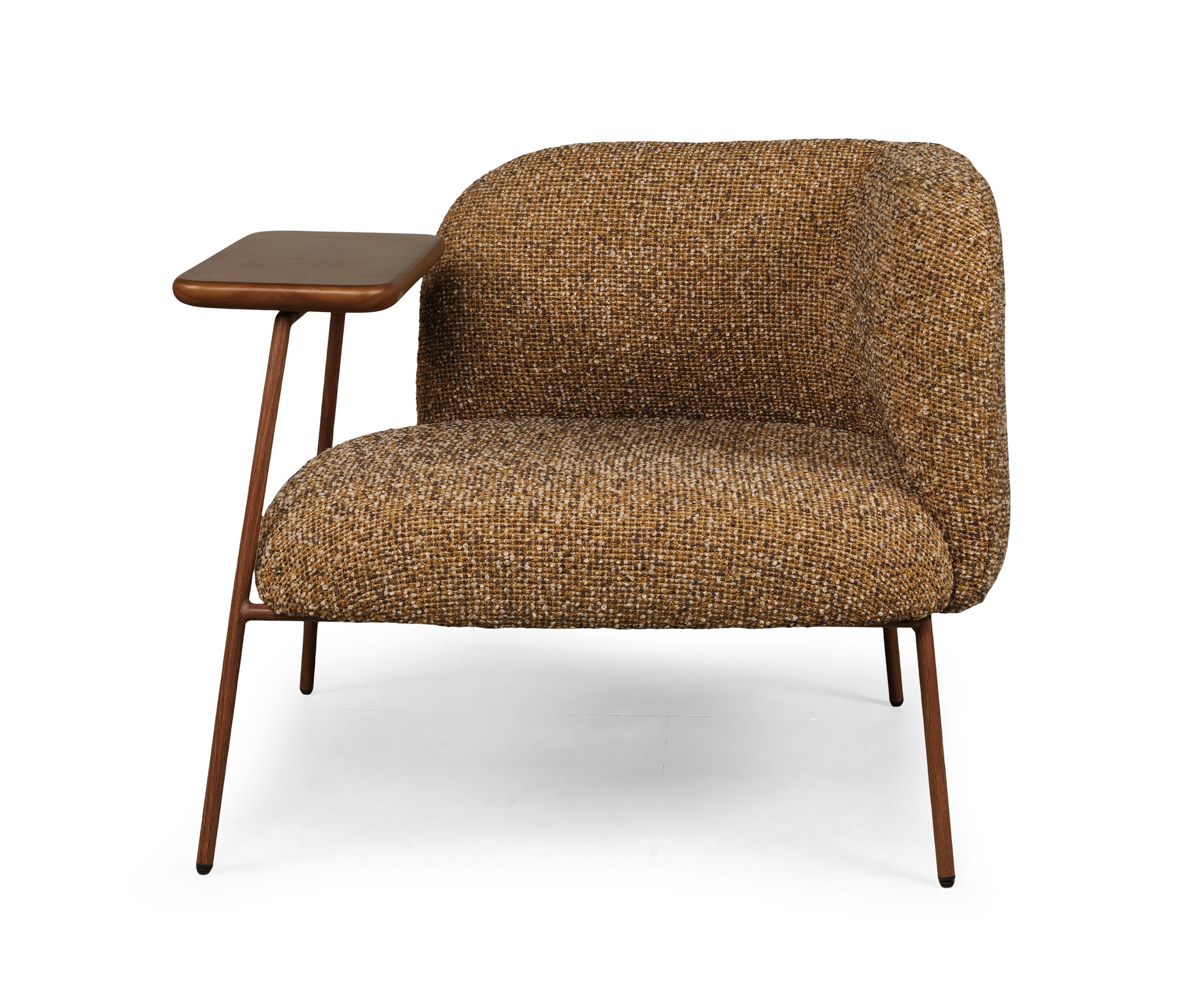 Textured Brown Armchair with Integrated Side Table