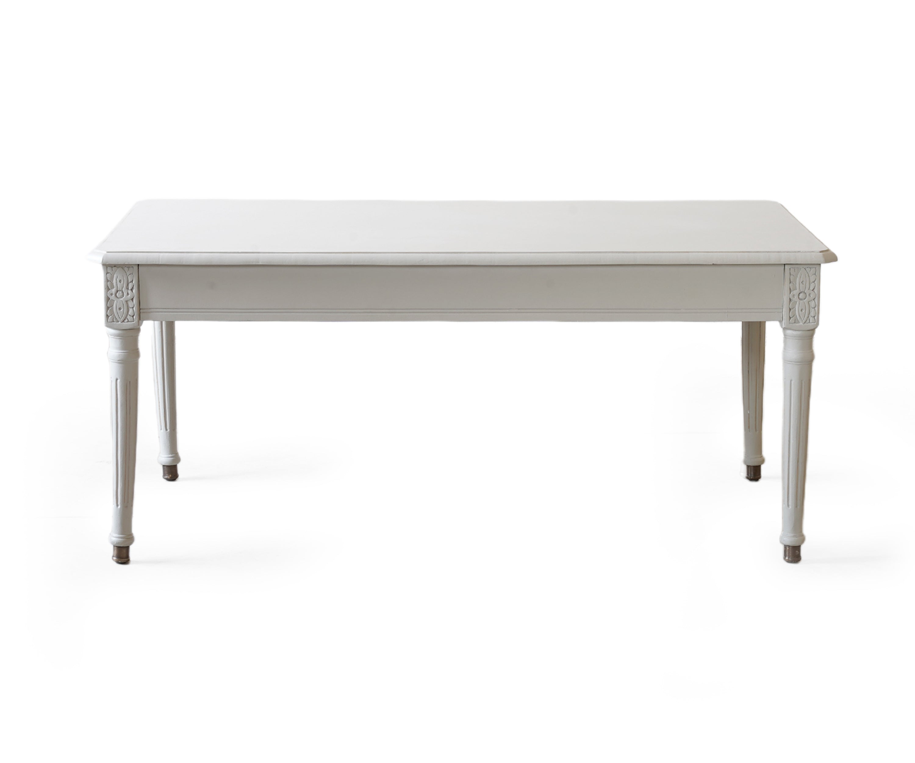 White Gustavian Coffee Table with Drawer and Carved Legs