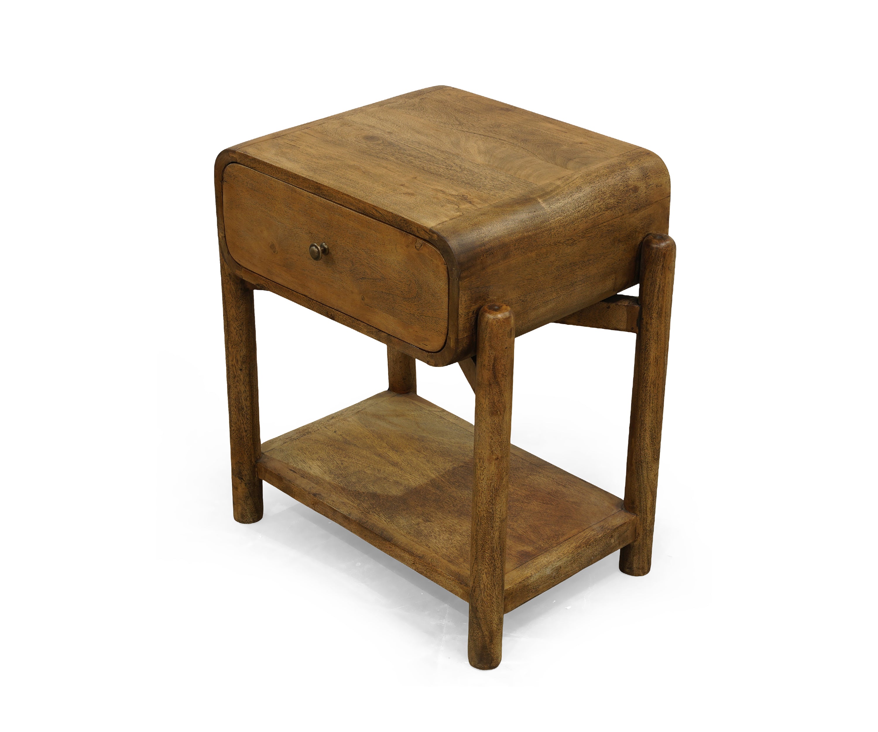 Black Curved Edge Bed Side Table with Drawer and Open Shelf