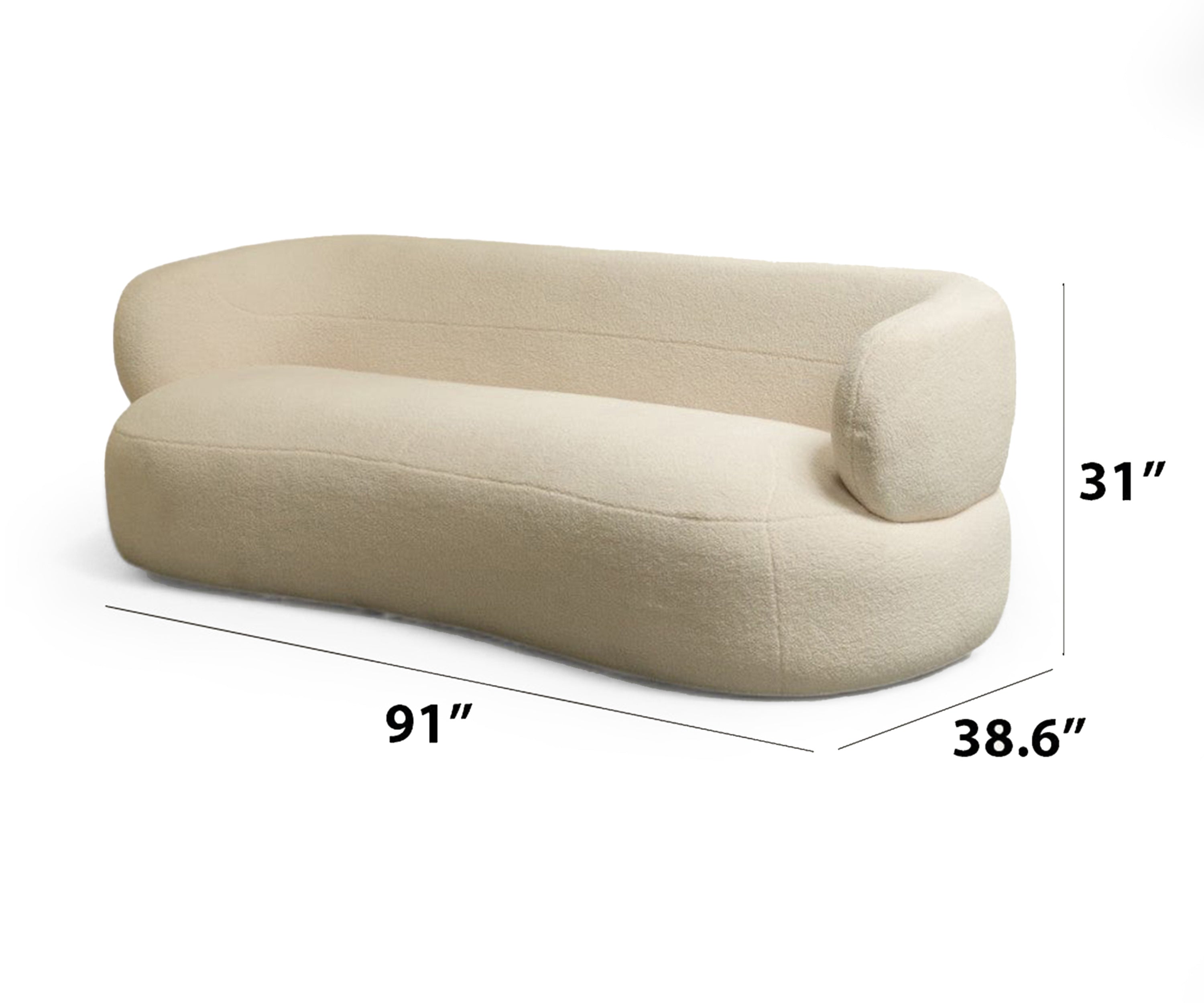Crescent Curve Bouclé 3 Seater Sofa - IVORY