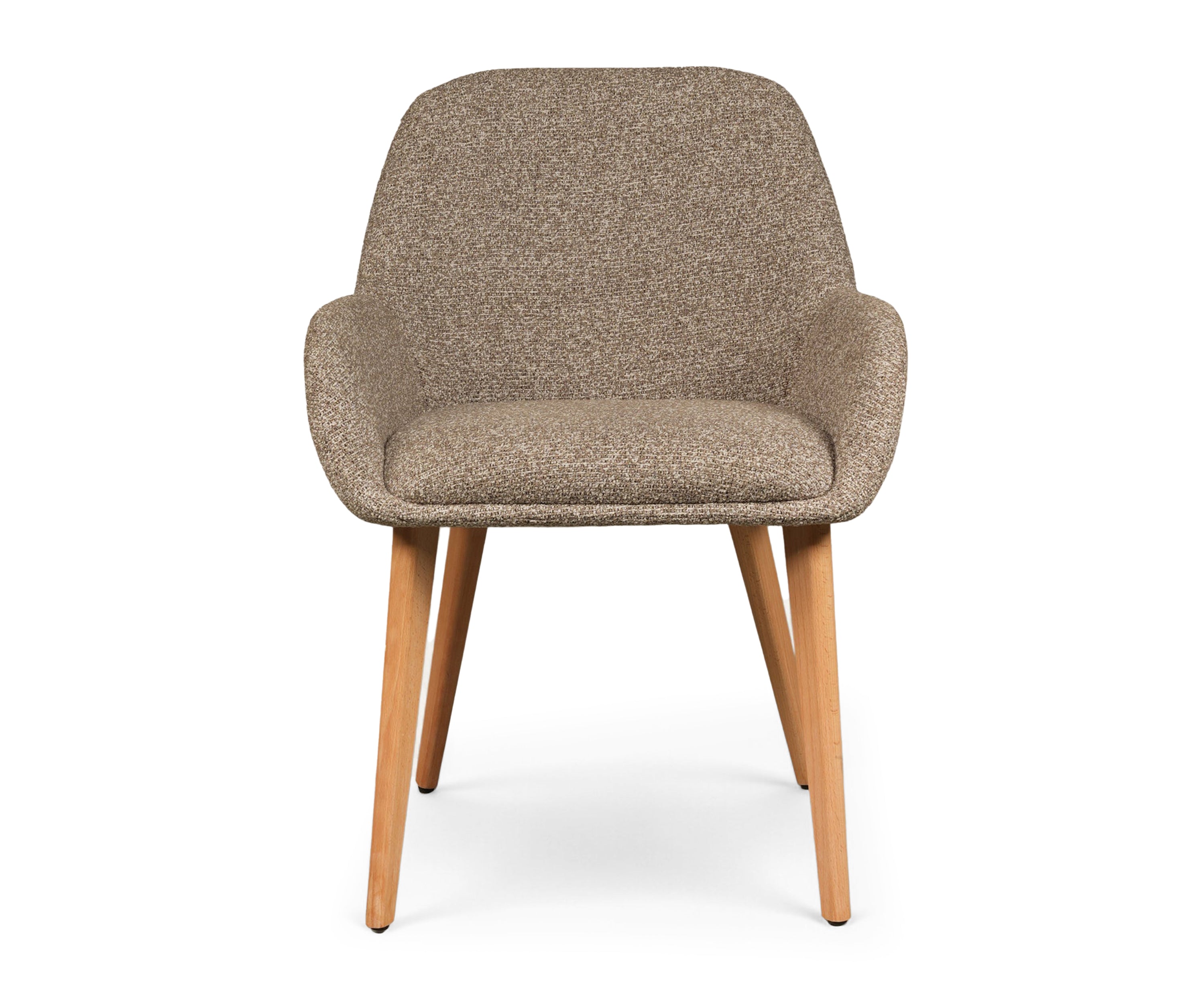 Taupe Textured Upholstered Arm Dining Chair with Natural Wood Legs
