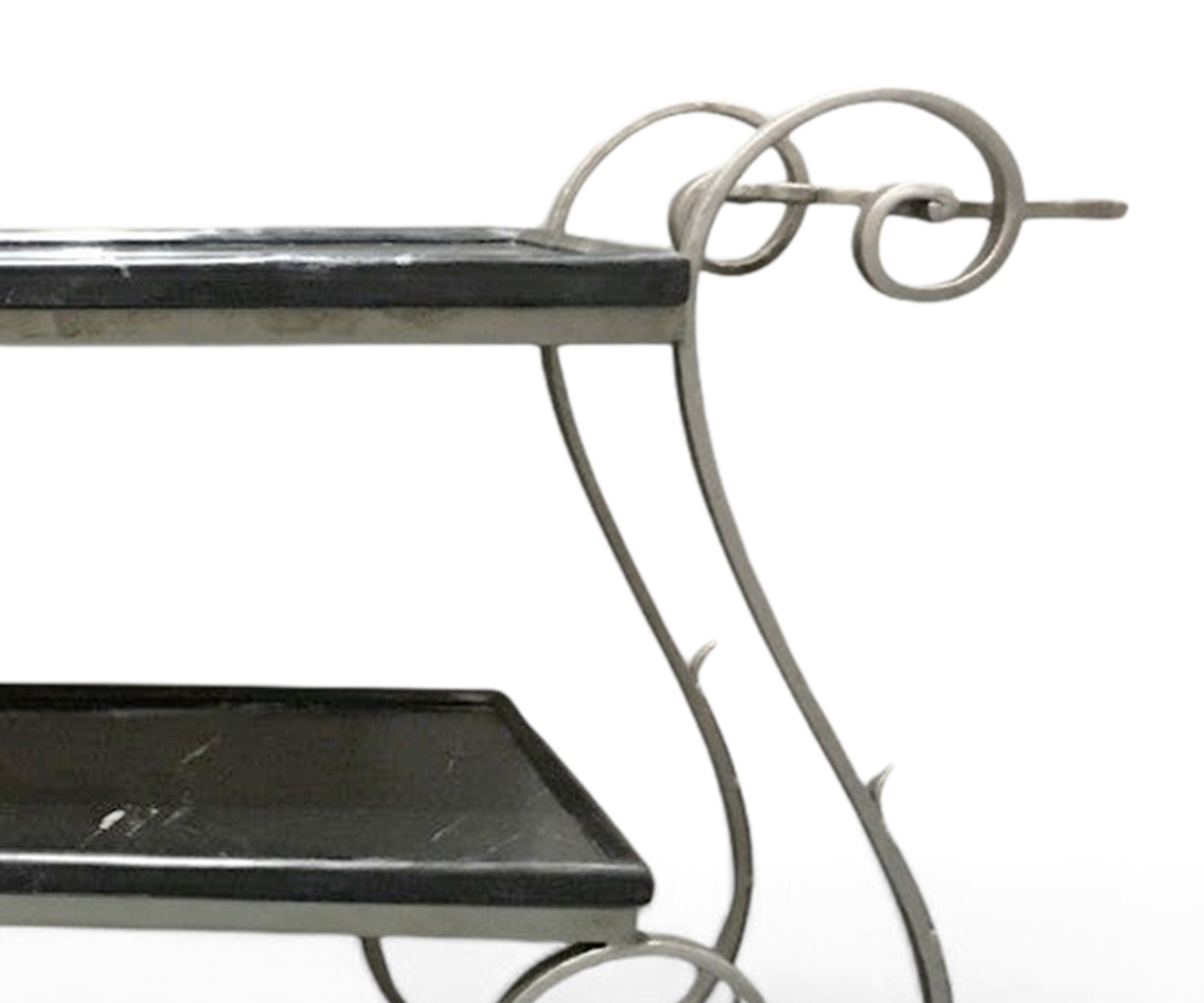 Luxury Black Marble Console Table with Ornate Scroll Metal Frame