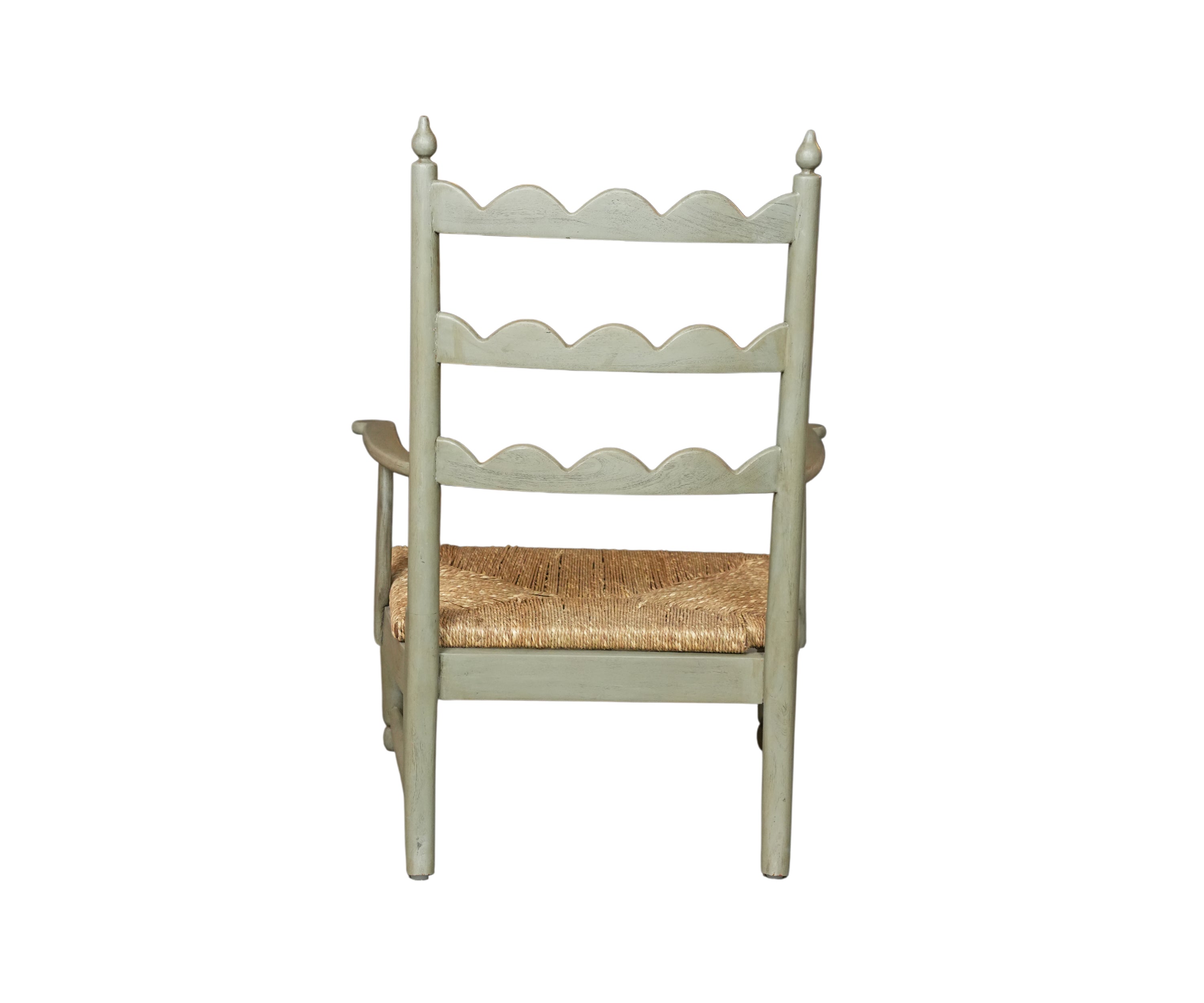Sage Green Scalloped Armchair with Natural Fiber Seat
