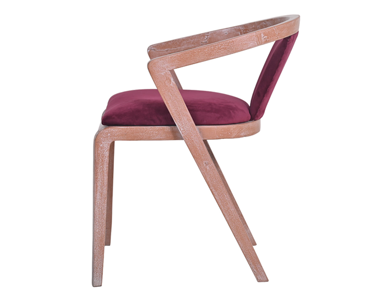 Curved Barrel Chair with Pink Cushioned Seat in Distress Finish