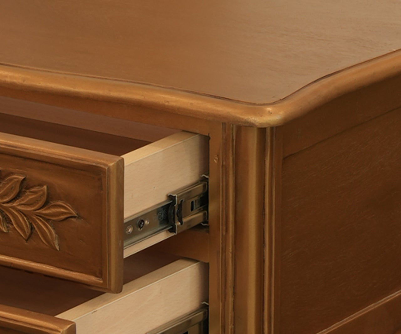 Honey Brown French Carved Acacia 2-Drawer Bed Side Table
