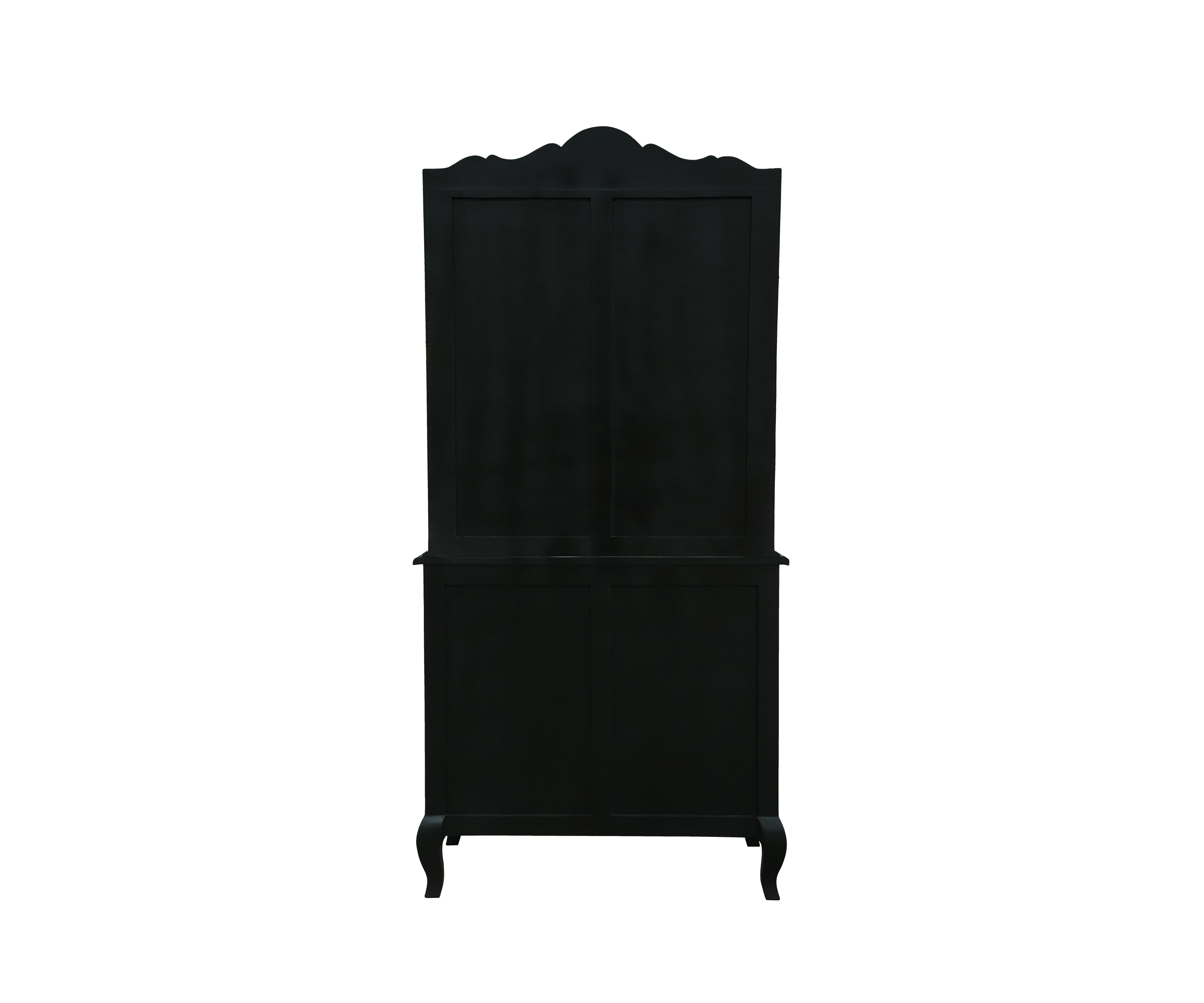 Black Display Cabinet with Open Shelves and Double Door Storage