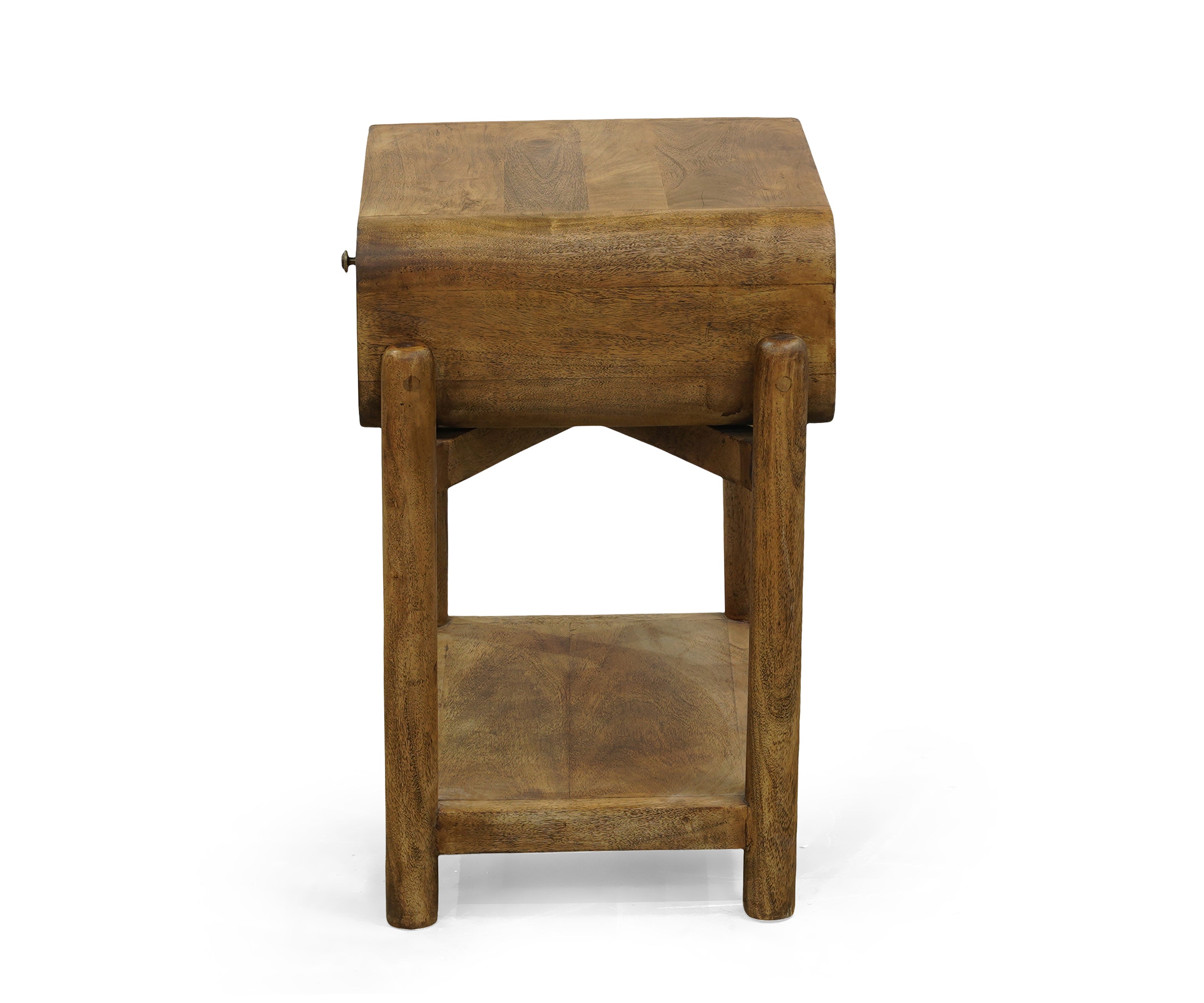 Black Curved Edge Bed Side Table with Drawer and Open Shelf