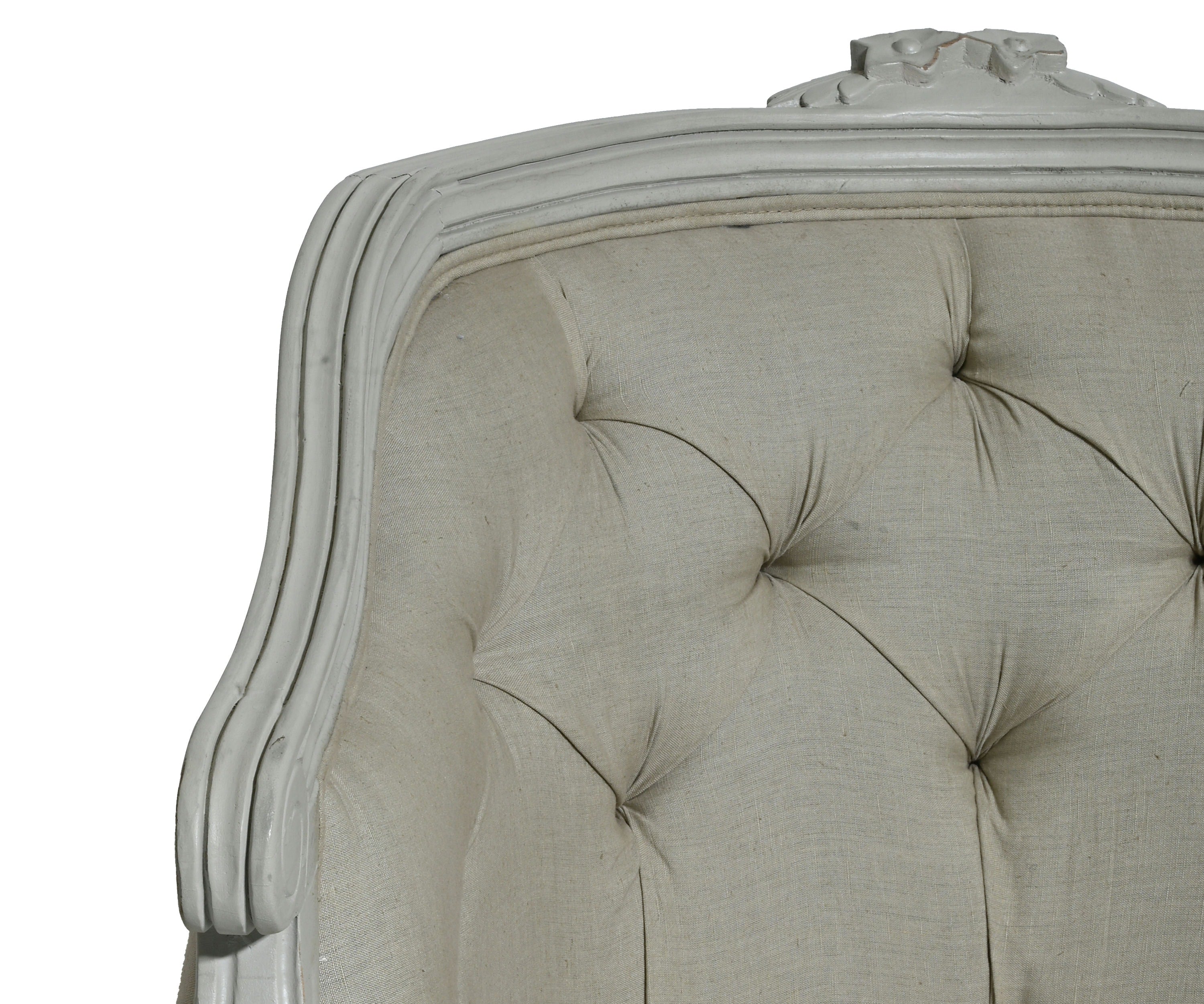 French Tufted Linen Ladies Tub Chair