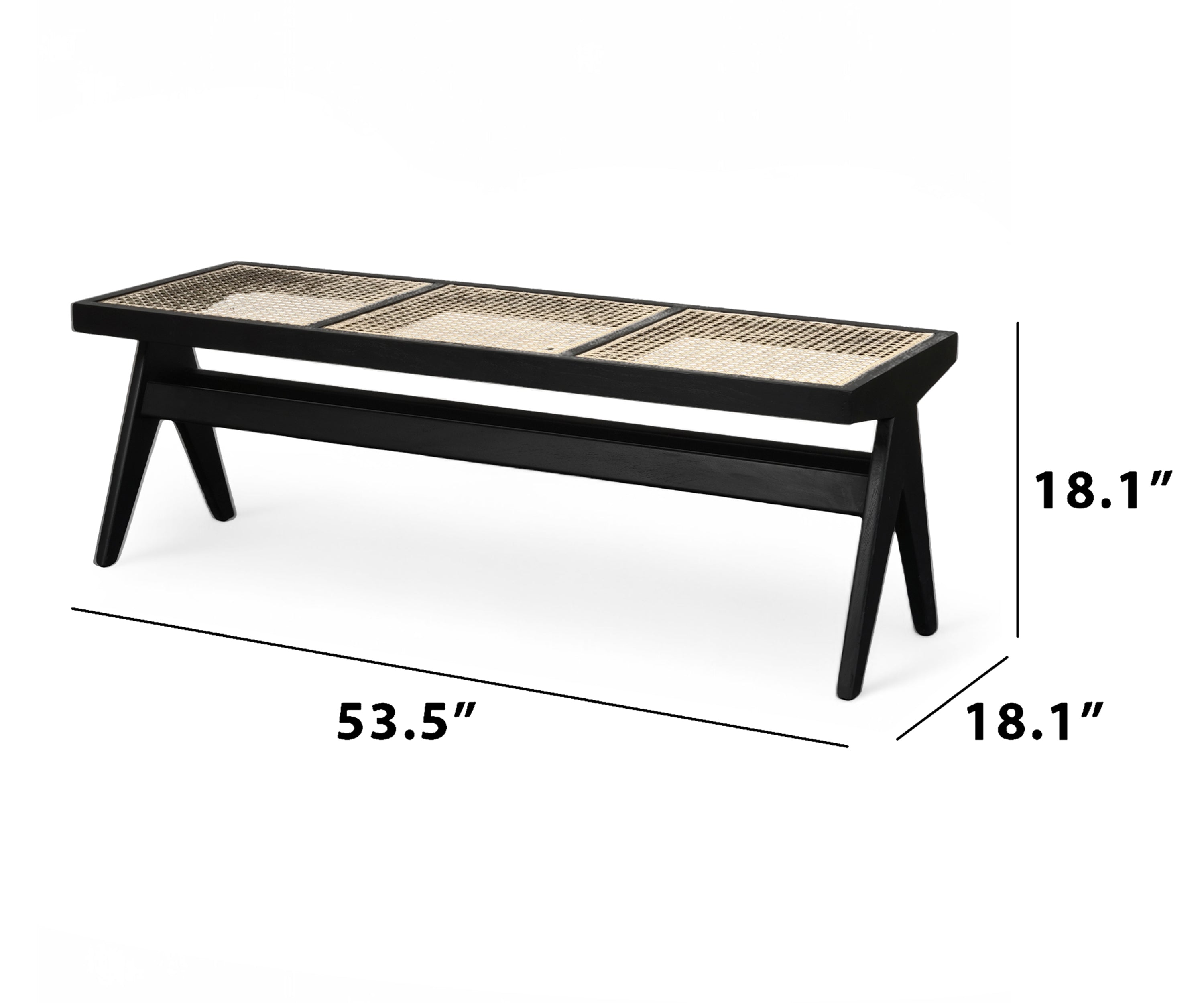 Black Cane Bench with Wooden Frame
