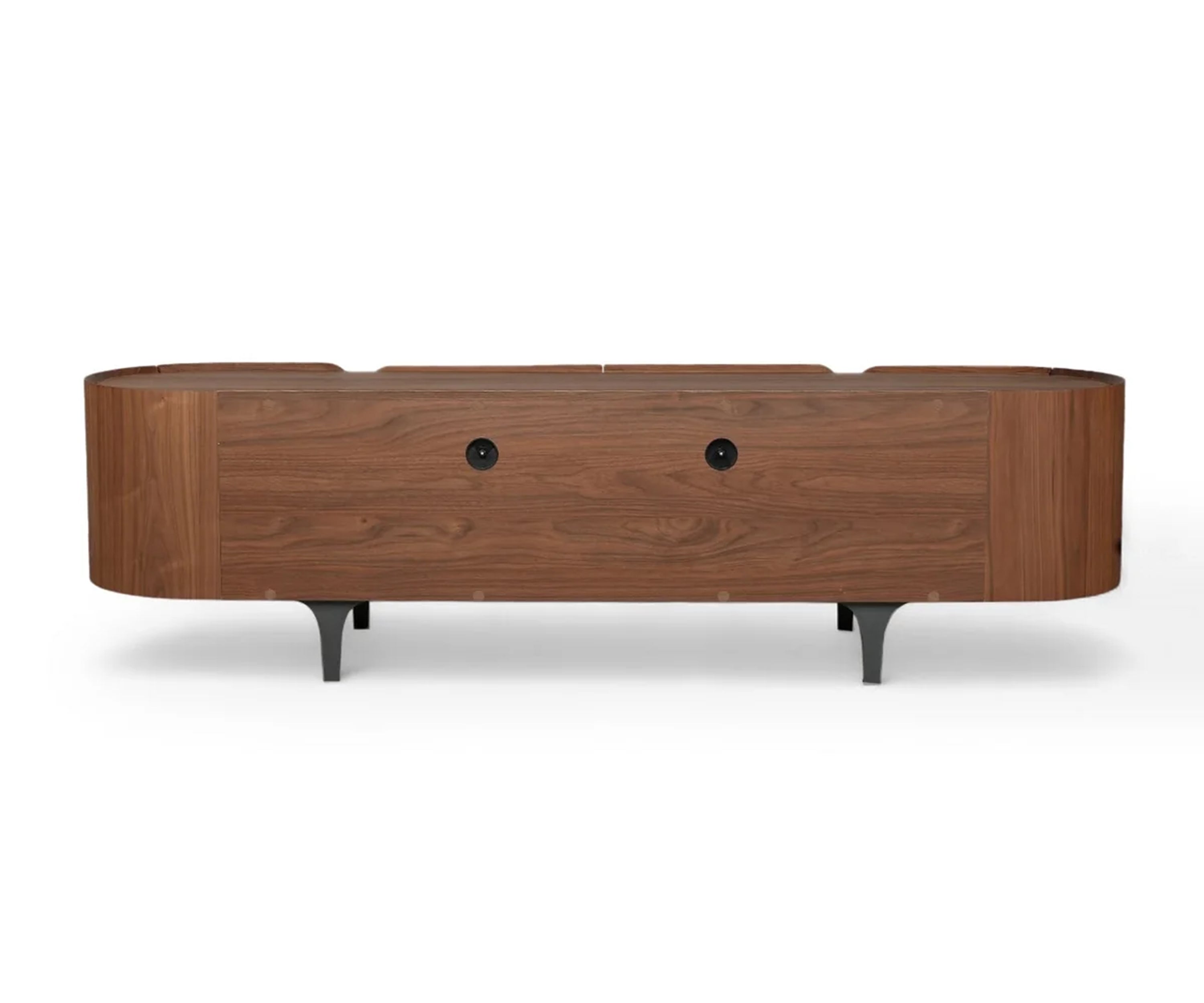 Modern Curved Walnut TV Unit with Storage Cabinets