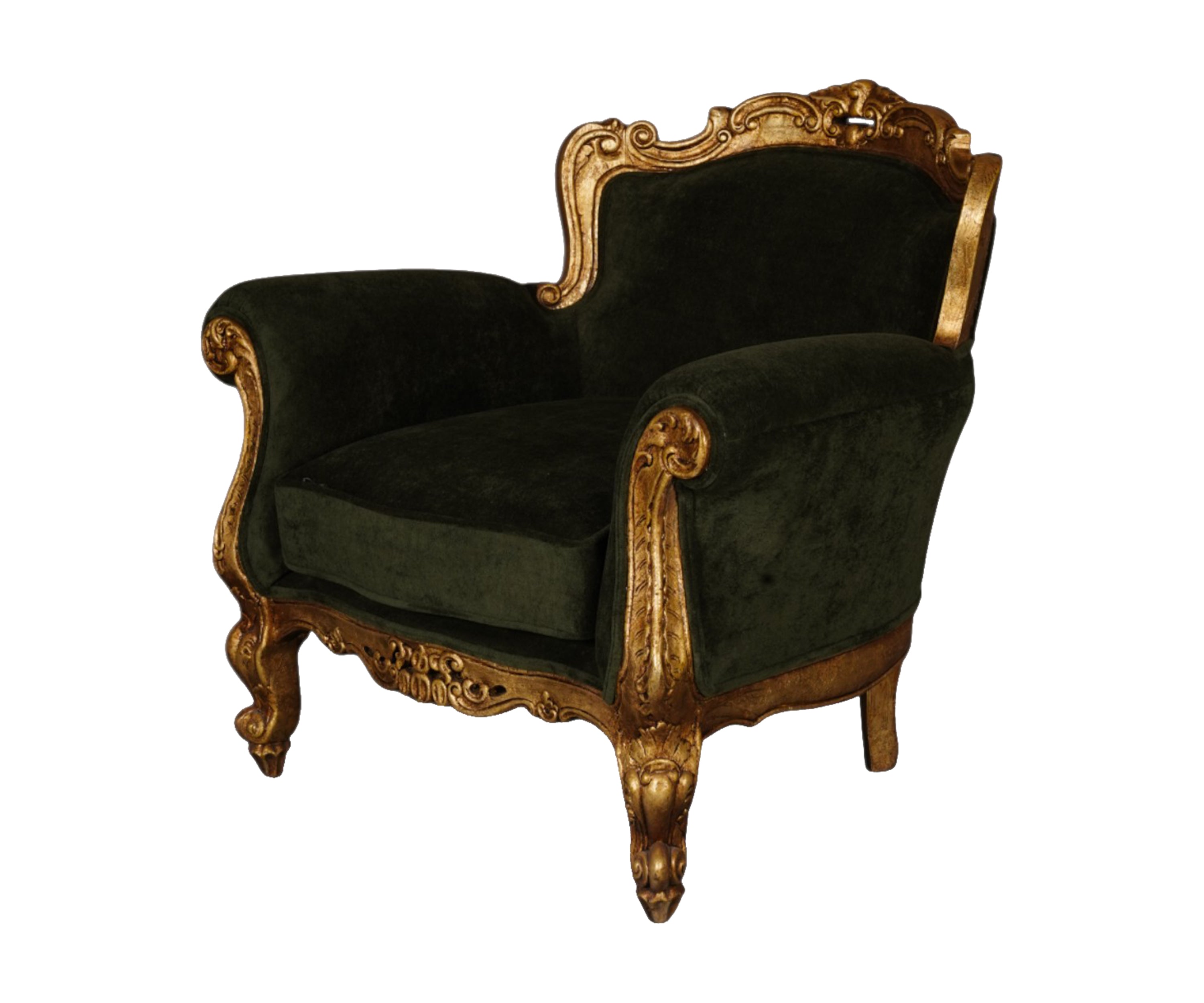Baroque Velvet Single Sofa with Teak Wood Frame