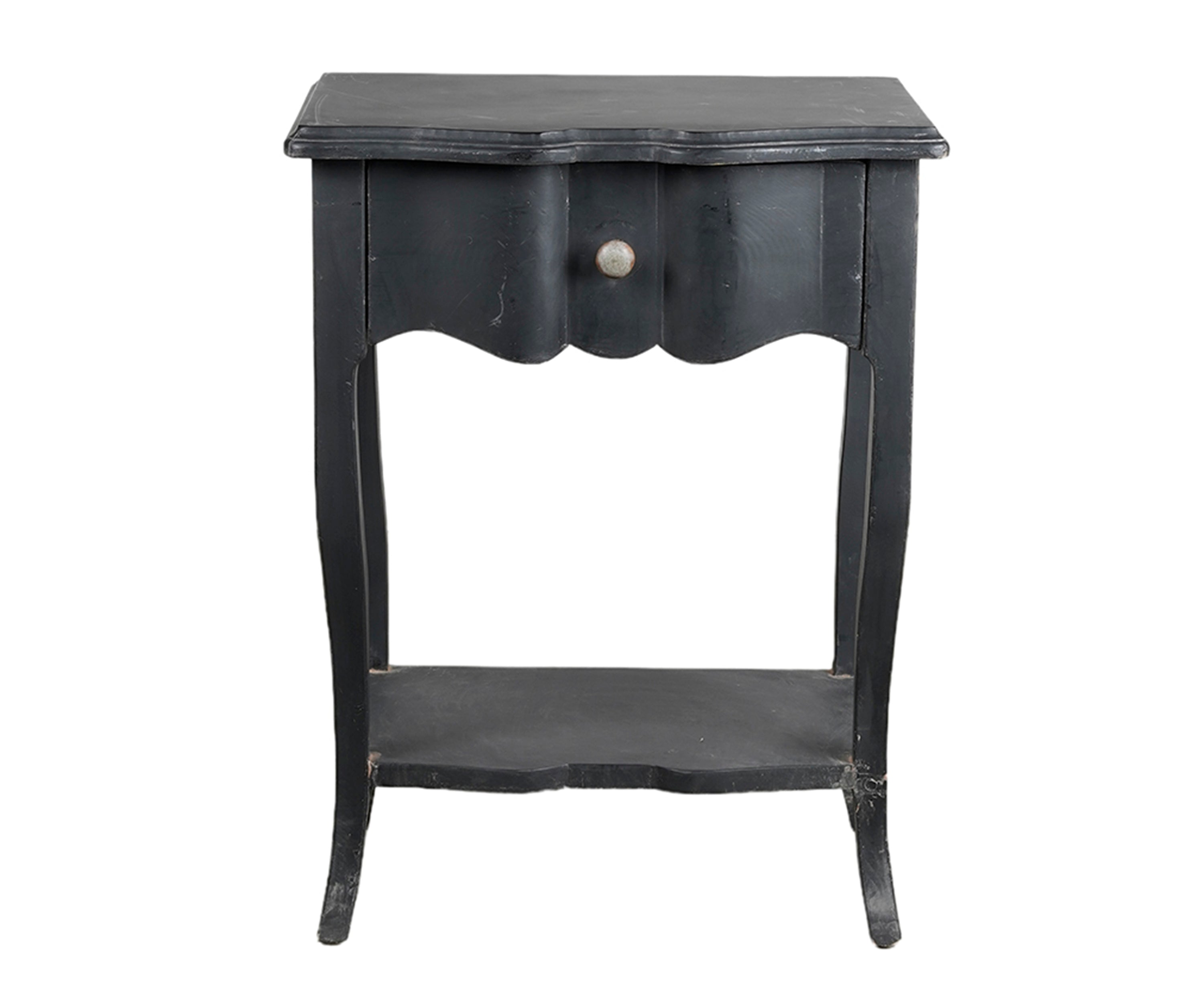Black Vintage Style Bedside Table with Scalloped Edge