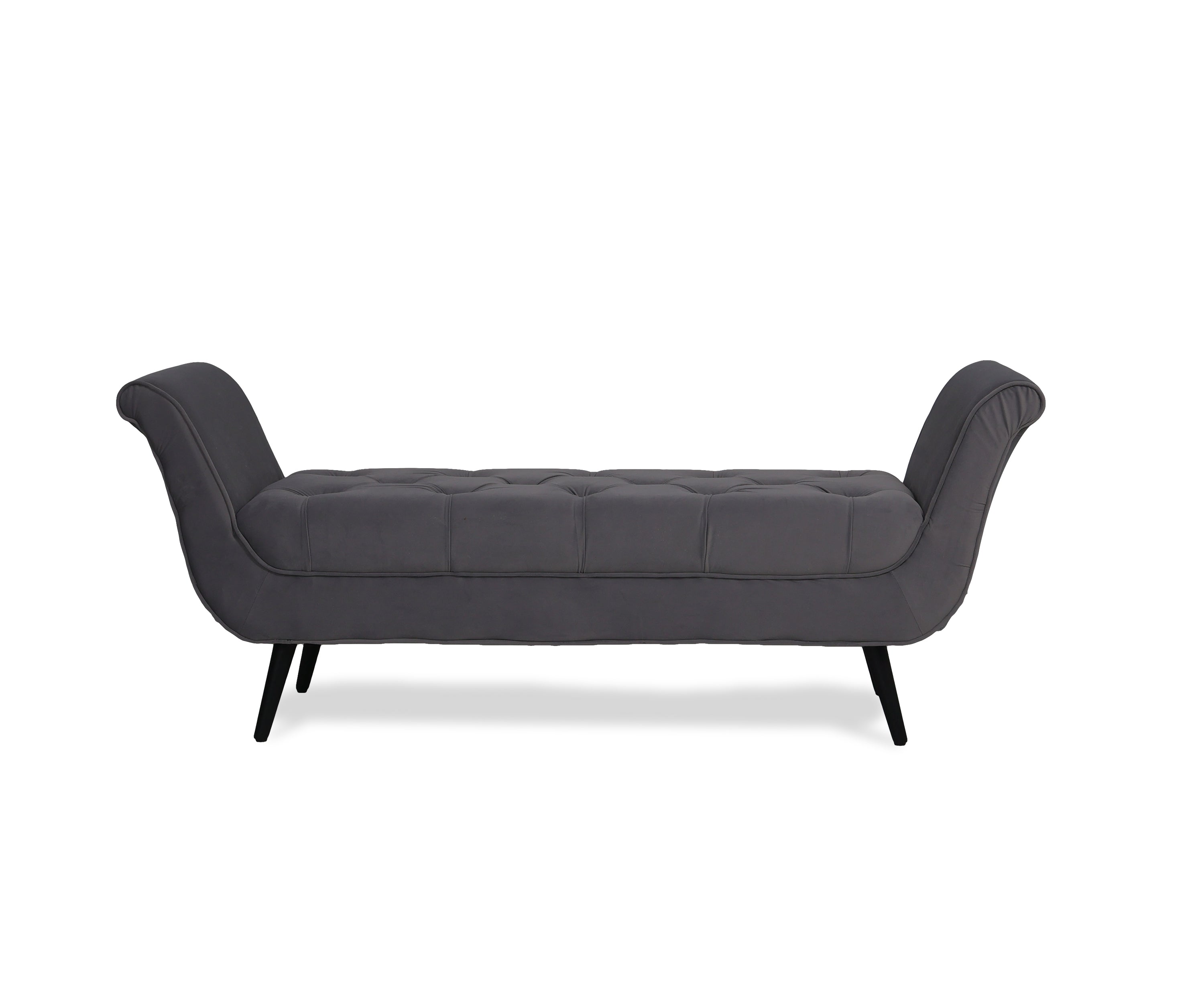 Charcoal Grey Velvet Tufted Bench with Scroll Arms