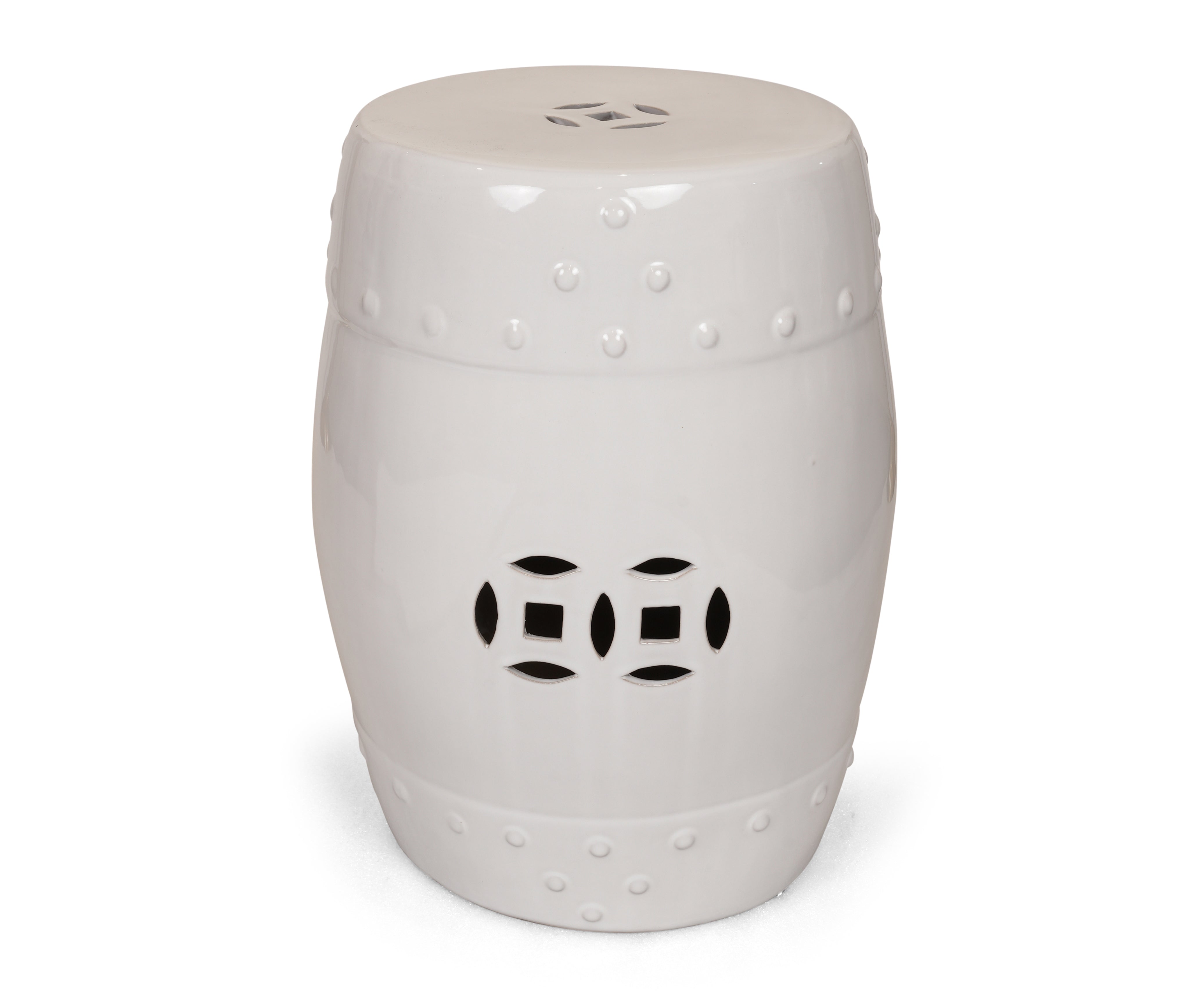 Glossy White Ceramic Side Table with Cut-Out Detail