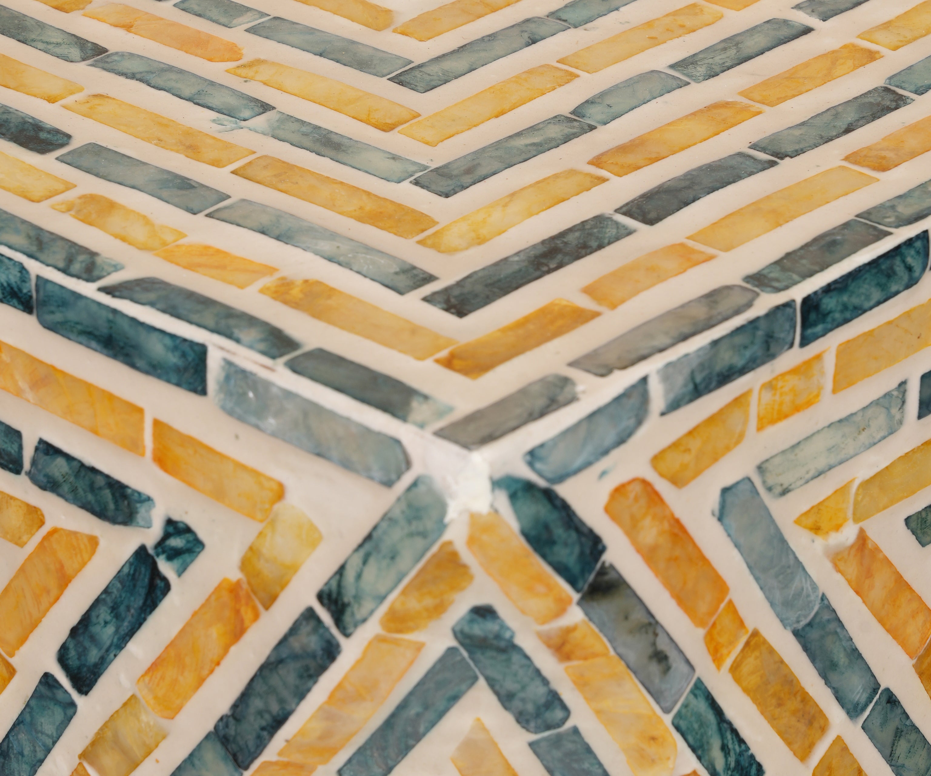 Geometric Mother of Pearl Inlay Side Table with Triangle Mosaic Design
