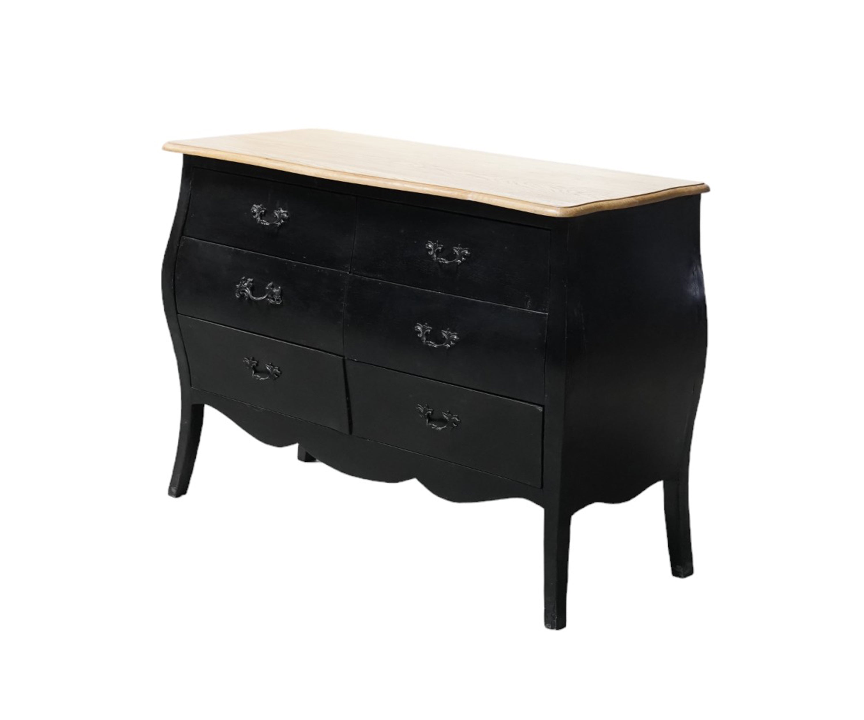 Two-tone Black French Provincial Chest of Drawers with Gold Accents