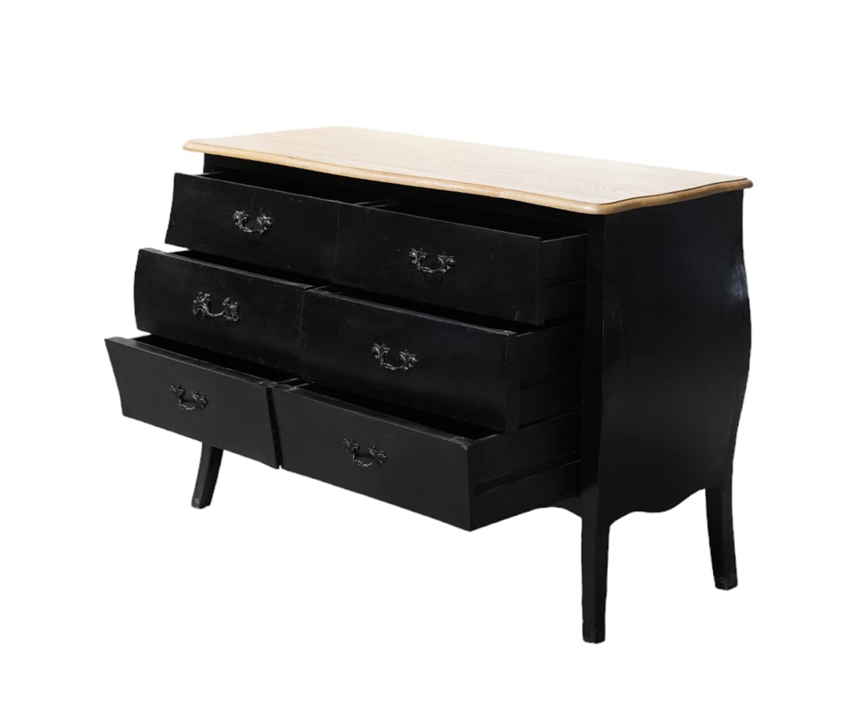 Two-tone Black French Provincial Chest of Drawers with Gold Accents
