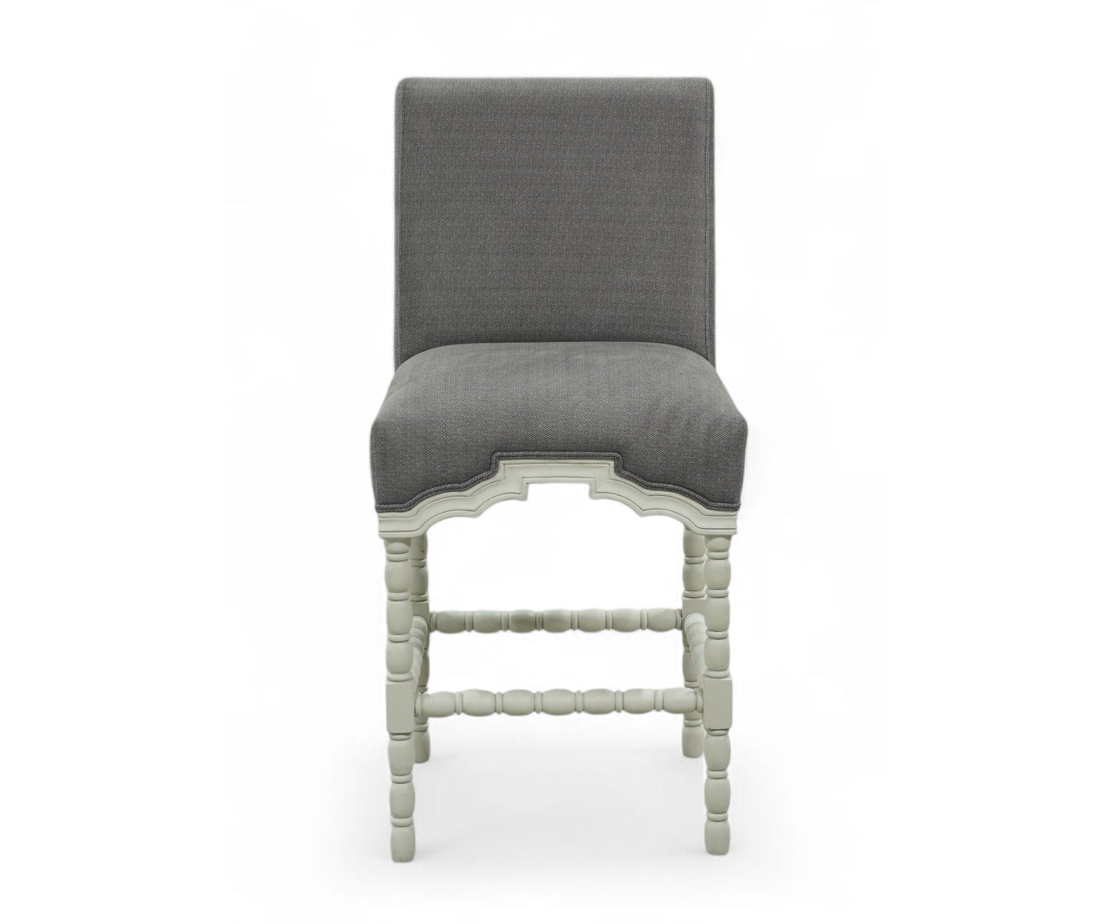 French Style Gray Bar Chair with Ivory Carved Wood Frame