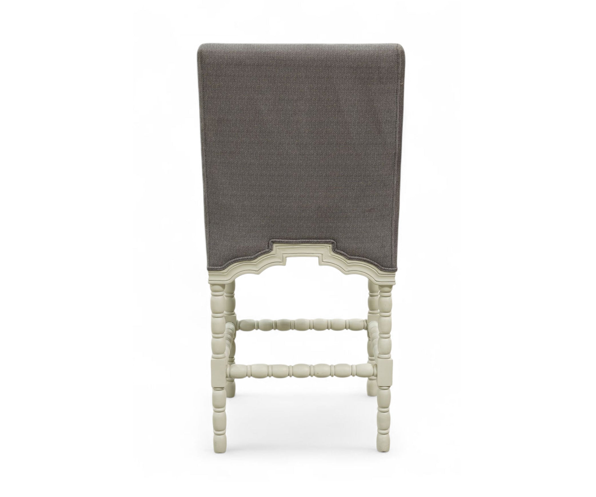 French Style Gray Bar Chair with Ivory Carved Wood Frame