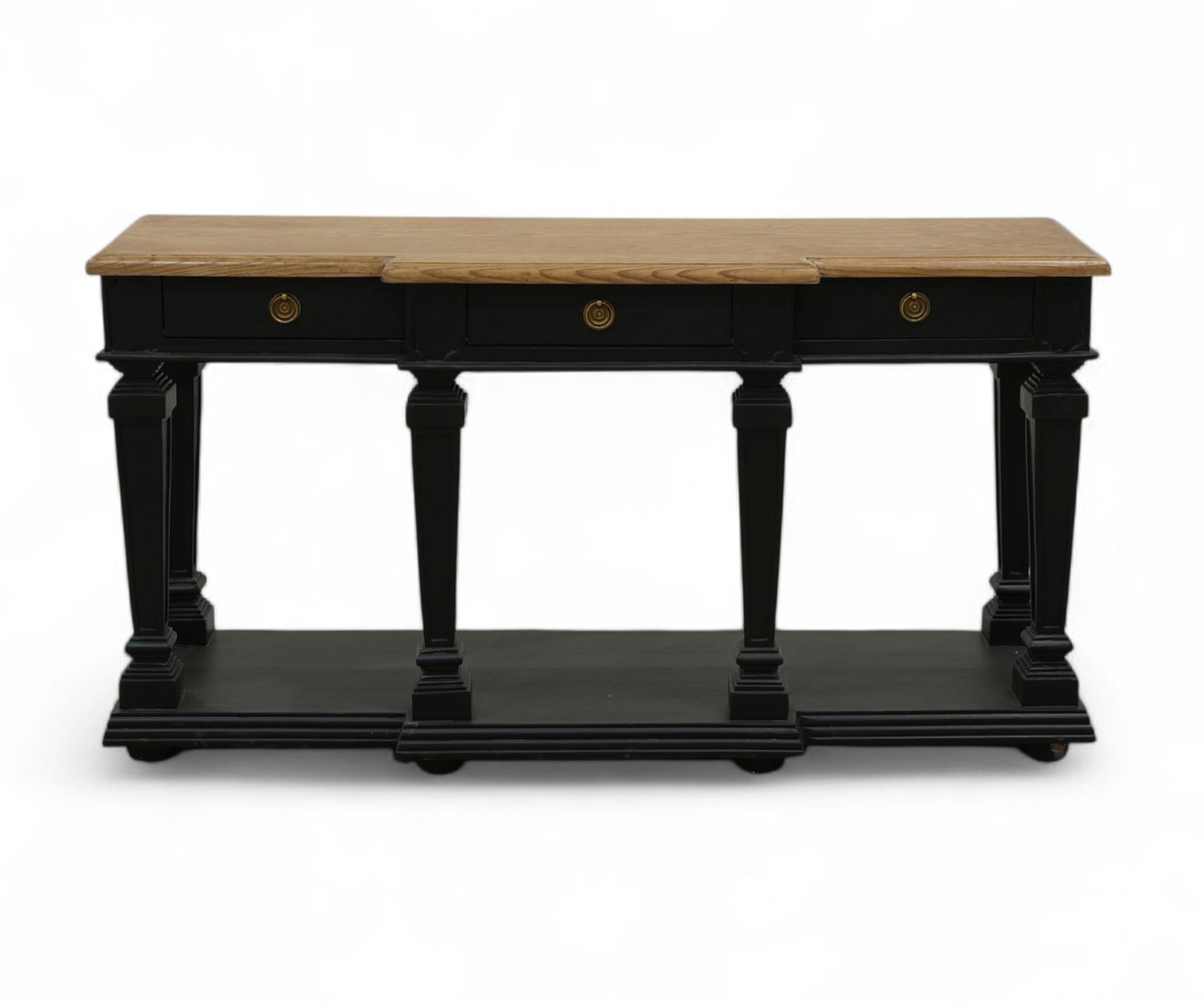 French Style Two-Tone Solid Wood Console Table with 3 Drawers and Shelf
