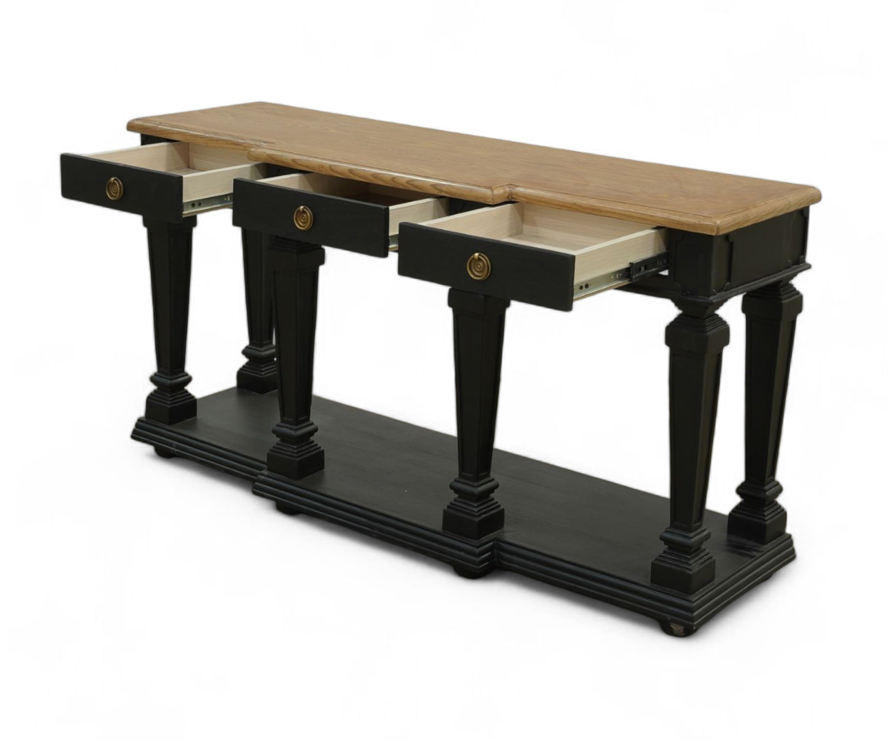 French Style Two-Tone Solid Wood Console Table with 3 Drawers and Shelf