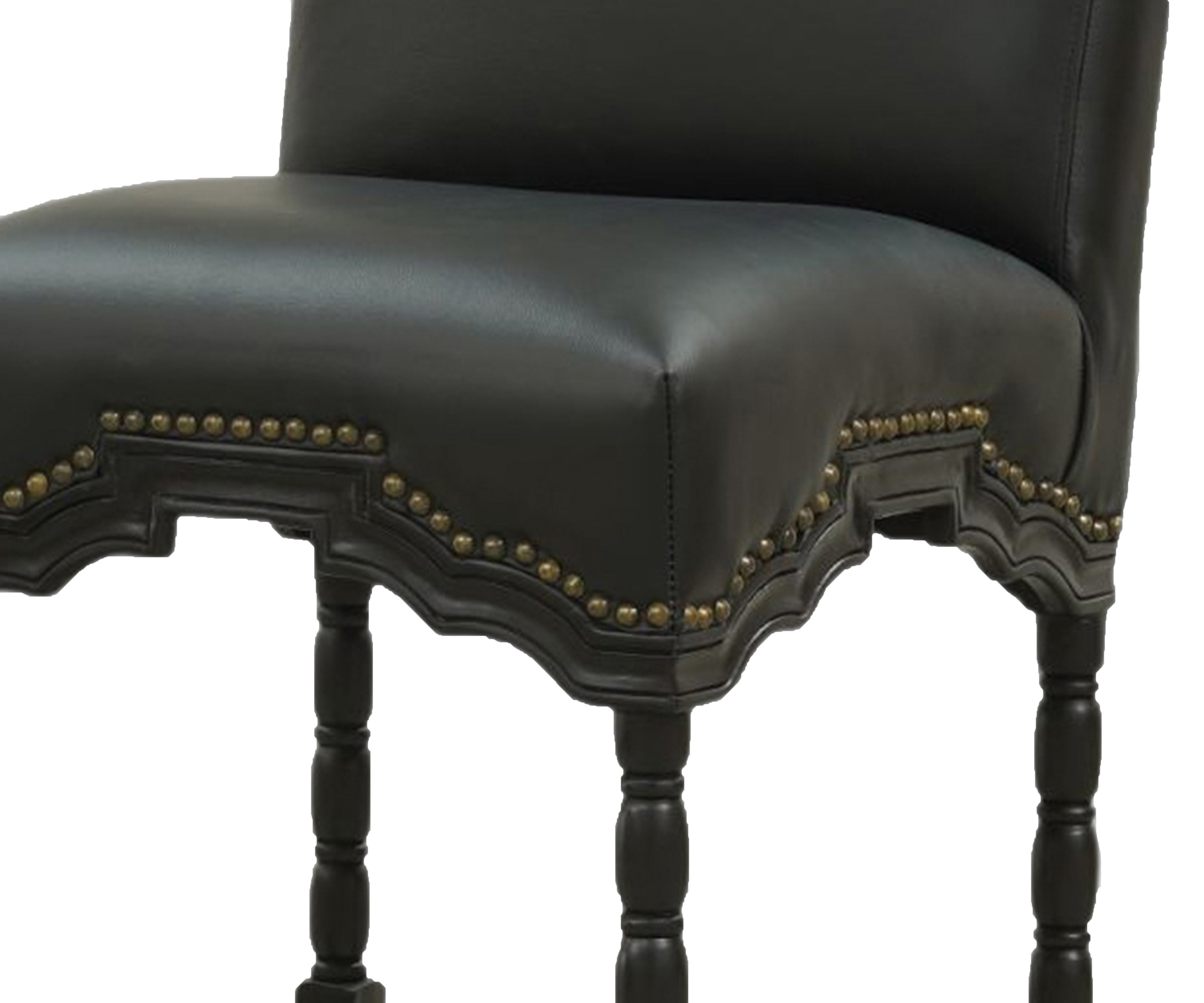 French Style Leather Bar Chair with Carved Wood Frame - Black