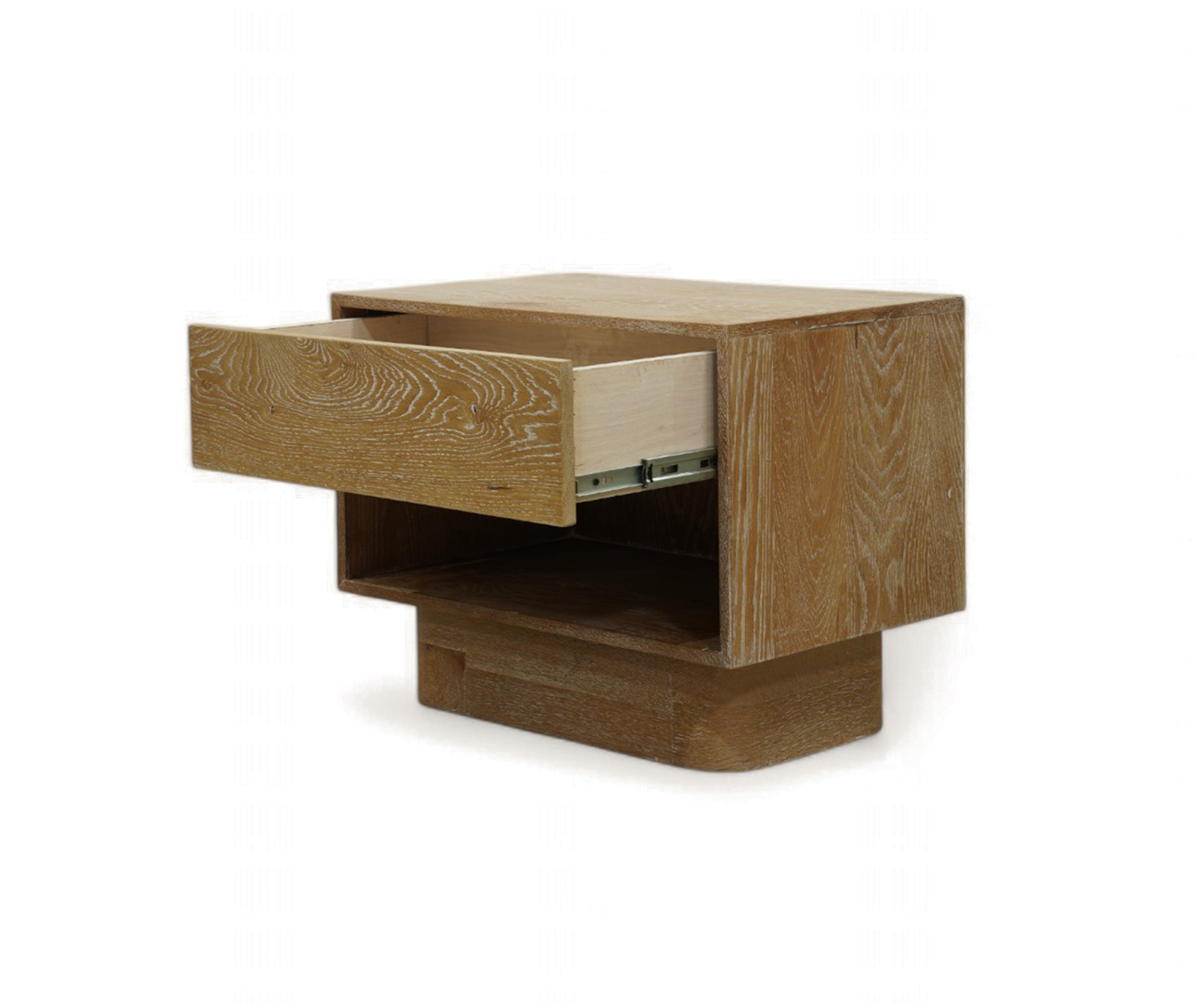 Natural Oak Floating Silhouette Nightstand with Drawer & Open Cubby