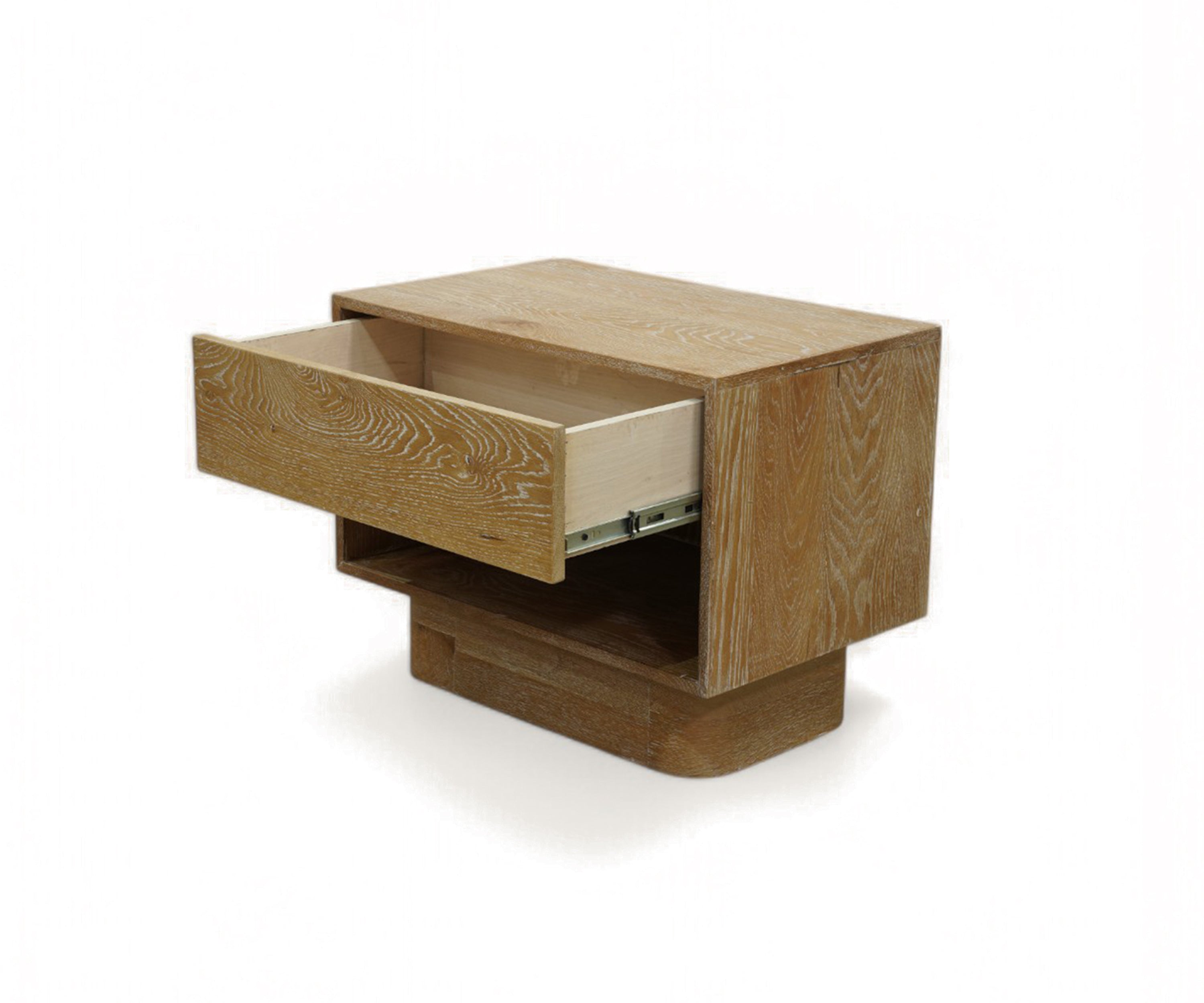 Natural Oak Floating Silhouette Nightstand with Drawer & Open Cubby