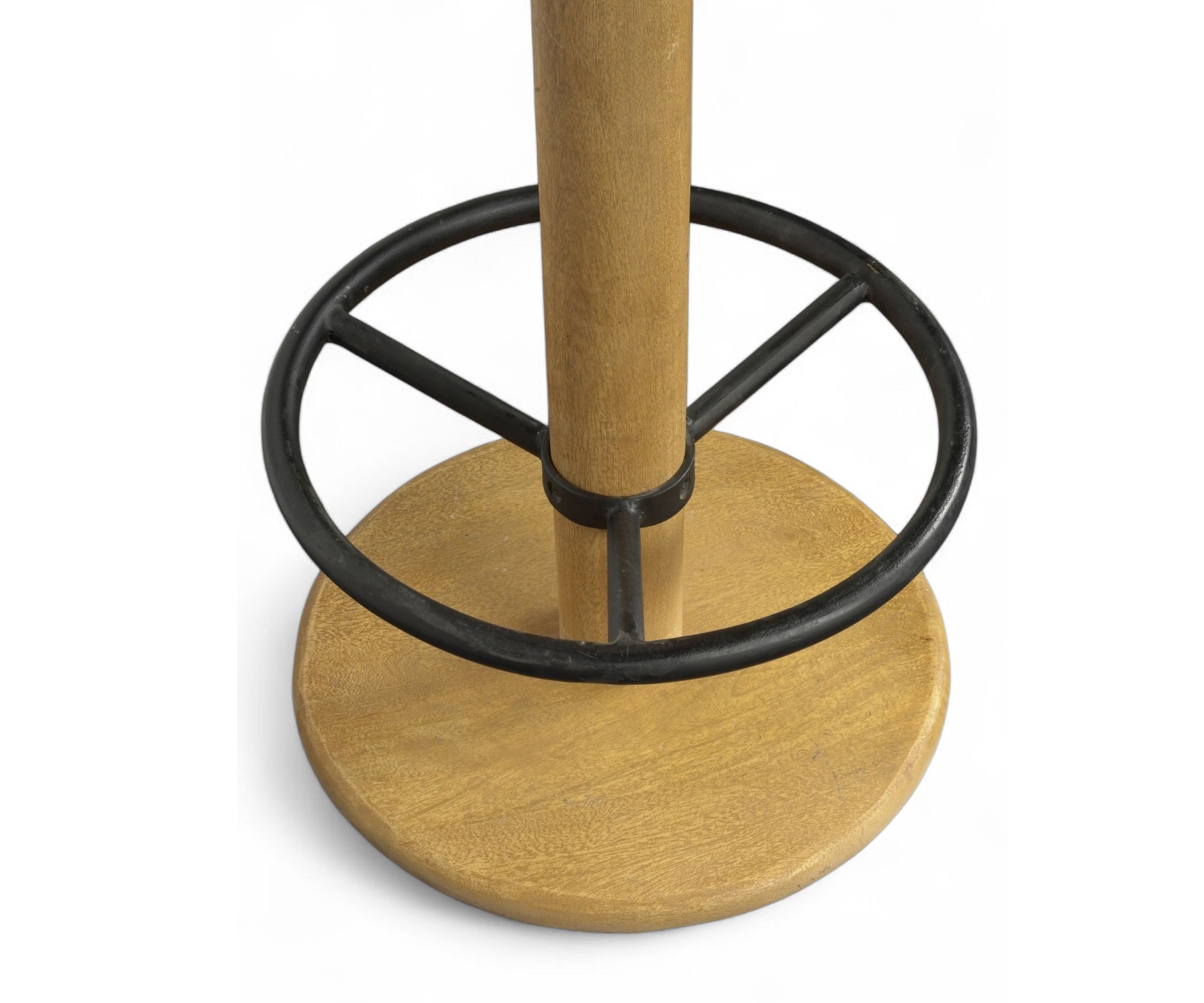 Round Upholstered Bar Stool with Solid Wood Base & Metal Footrest