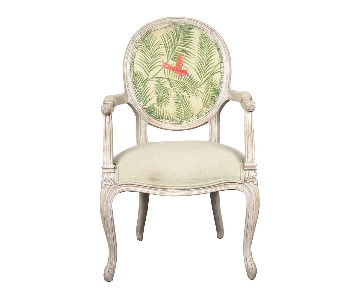 French Style Botanical Pattern Armchair with Oval Backrest