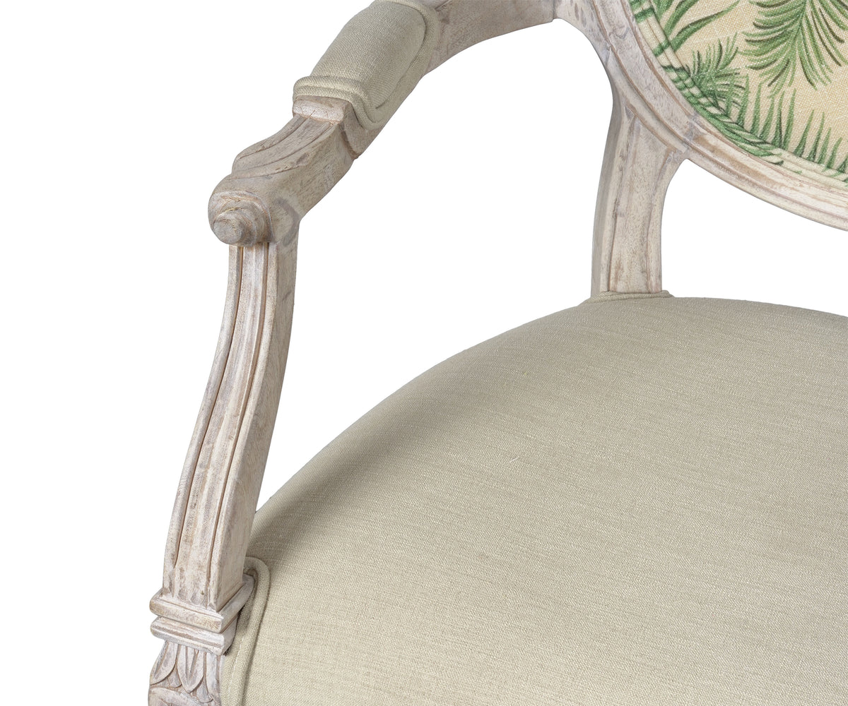 French Style Botanical Pattern Armchair with Oval Backrest