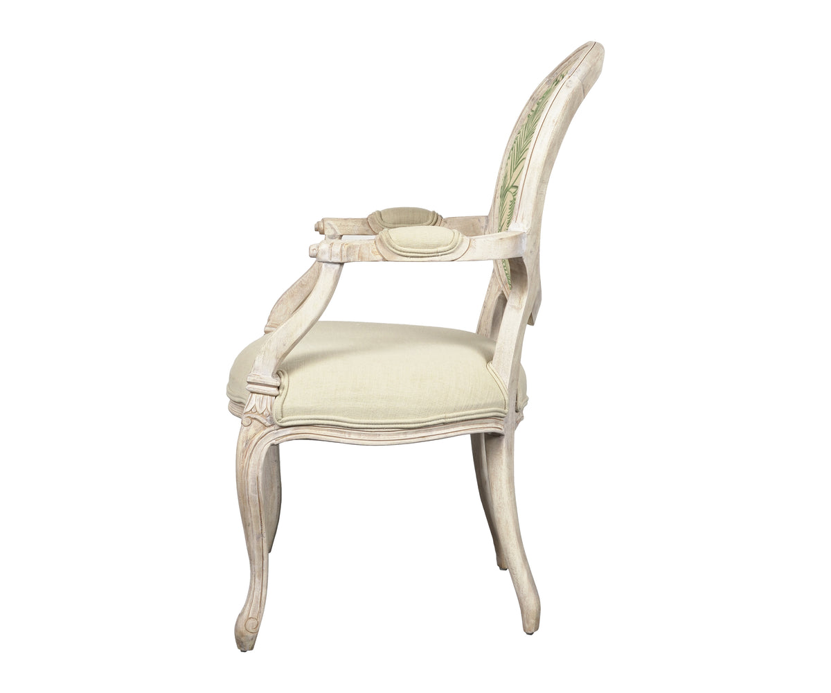 French Style Botanical Pattern Armchair with Oval Backrest
