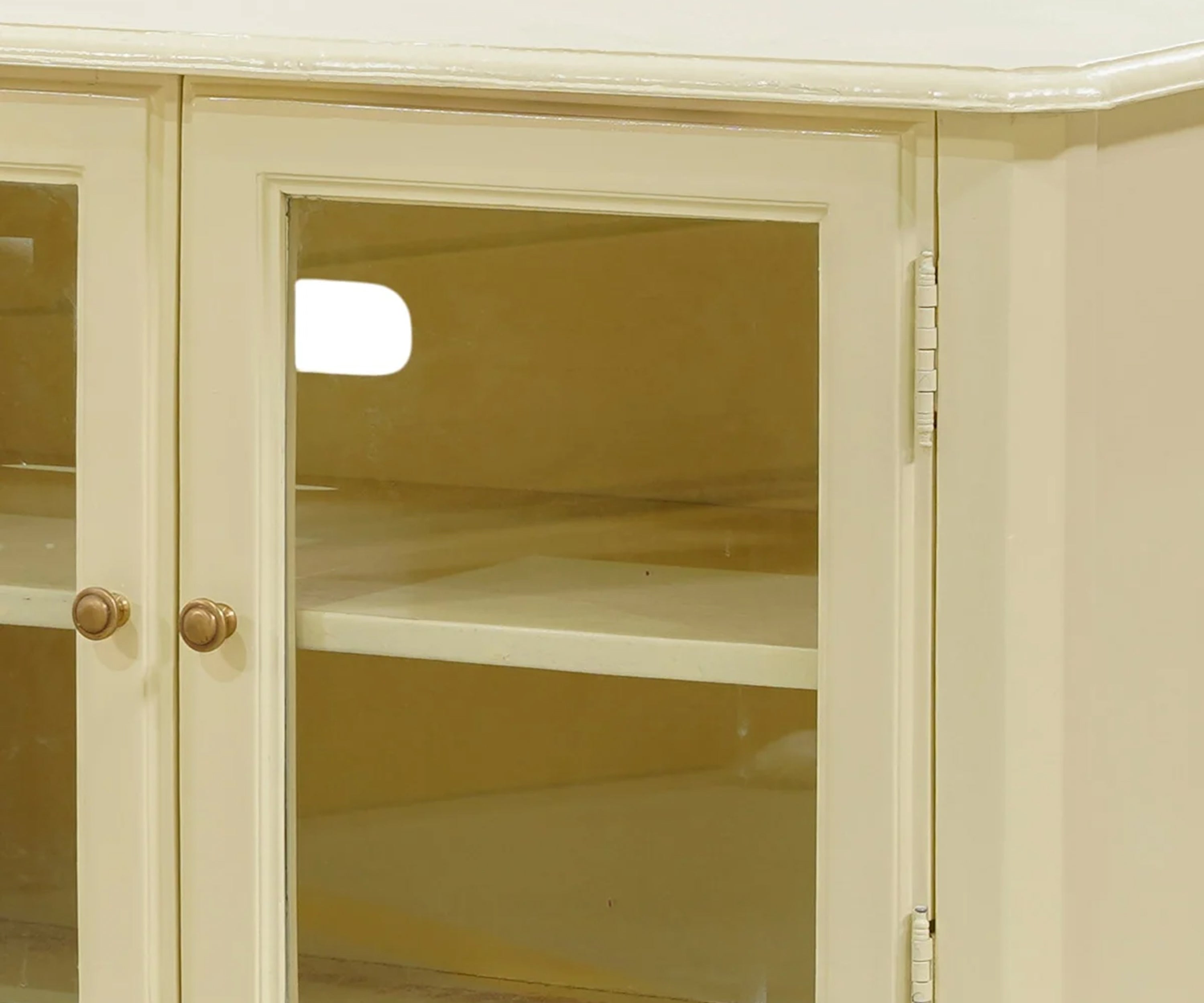 Classic Cream Solid Wood Media Cabinet with Glass Doors