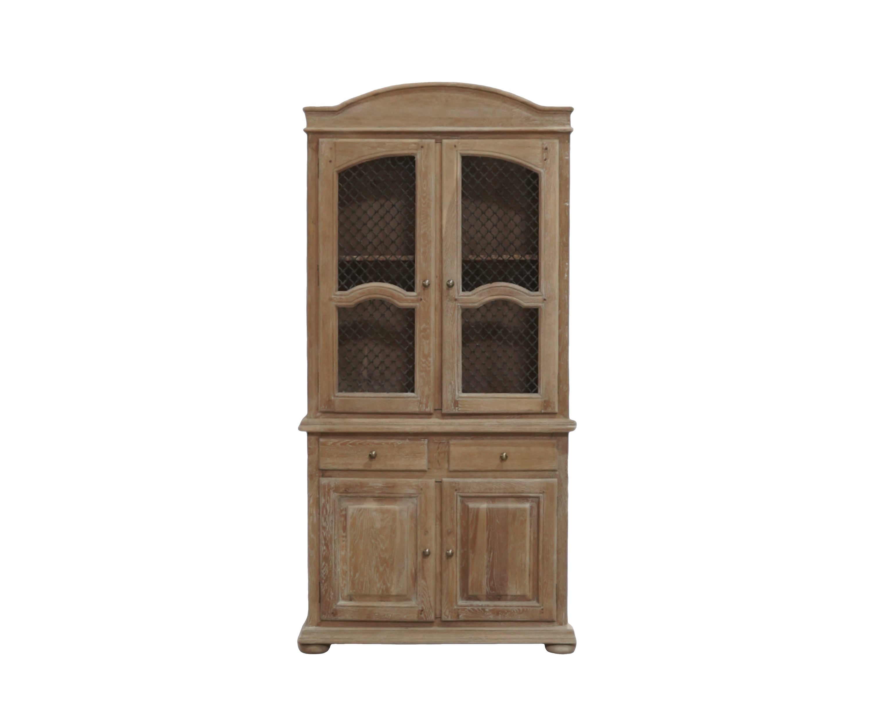 Oak Wood Wardrobe with Mesh Metal Doors & Drawers