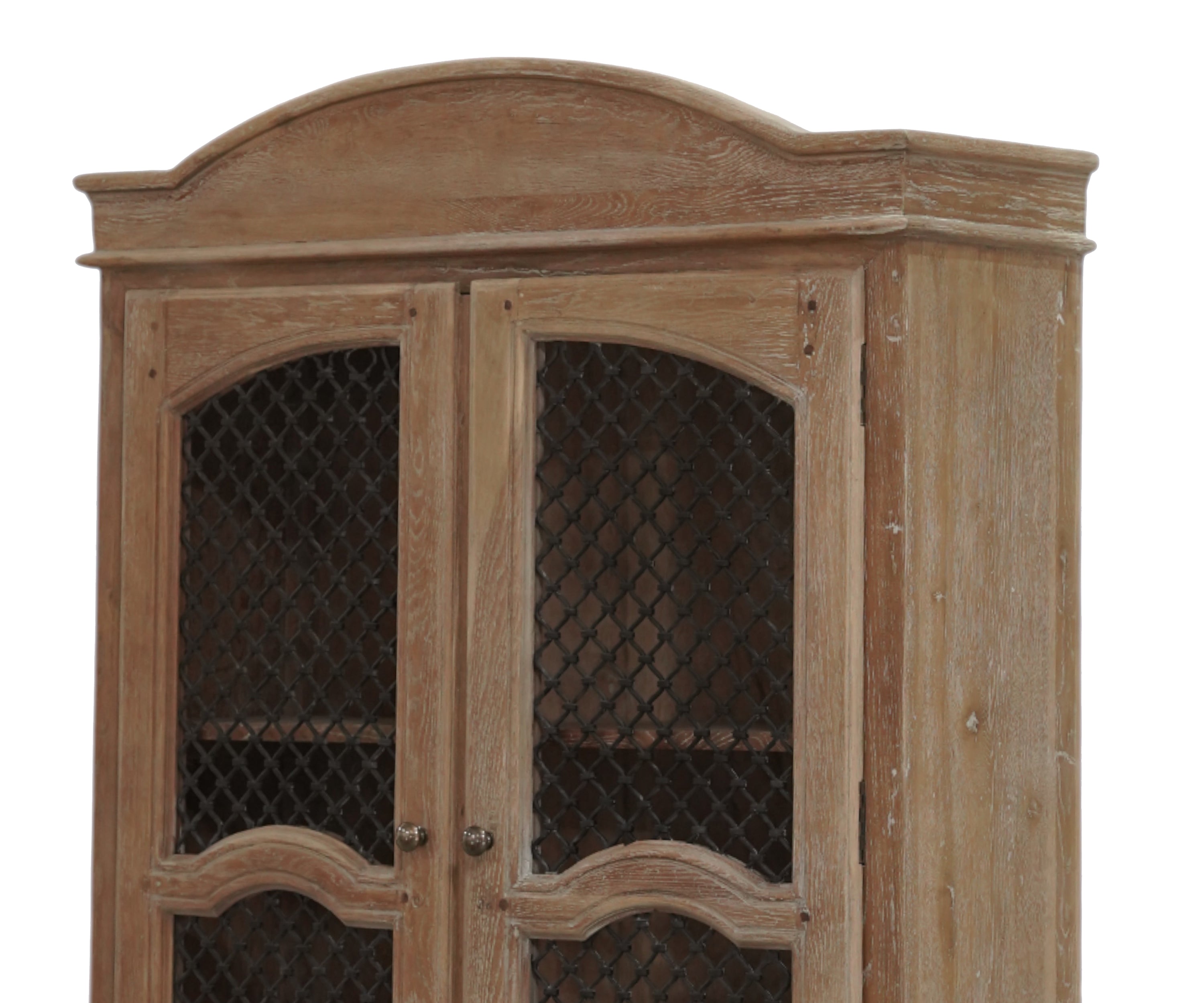 Oak Wood Wardrobe with Mesh Metal Doors & Drawers