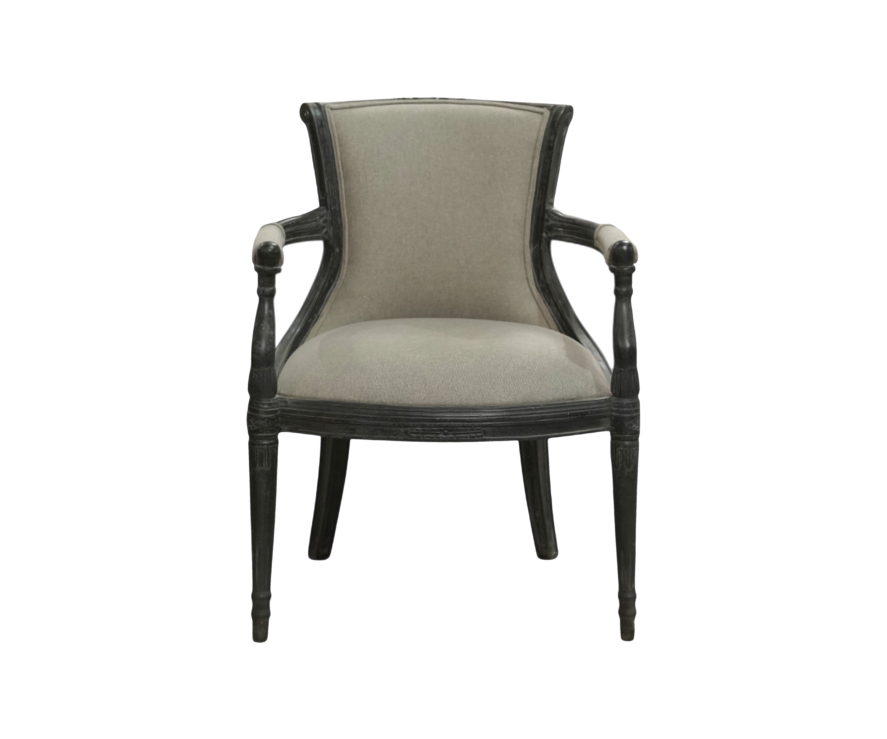 Curved Back Grey Accent Armchair with Black Wood Frame