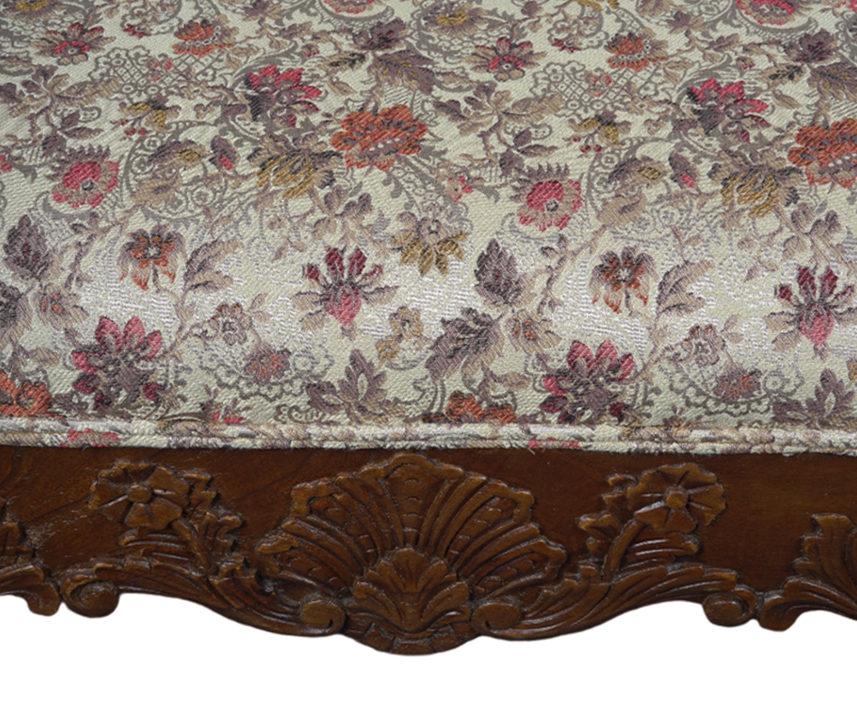 Floral Printed Ottoman with Carved Wooden Frame