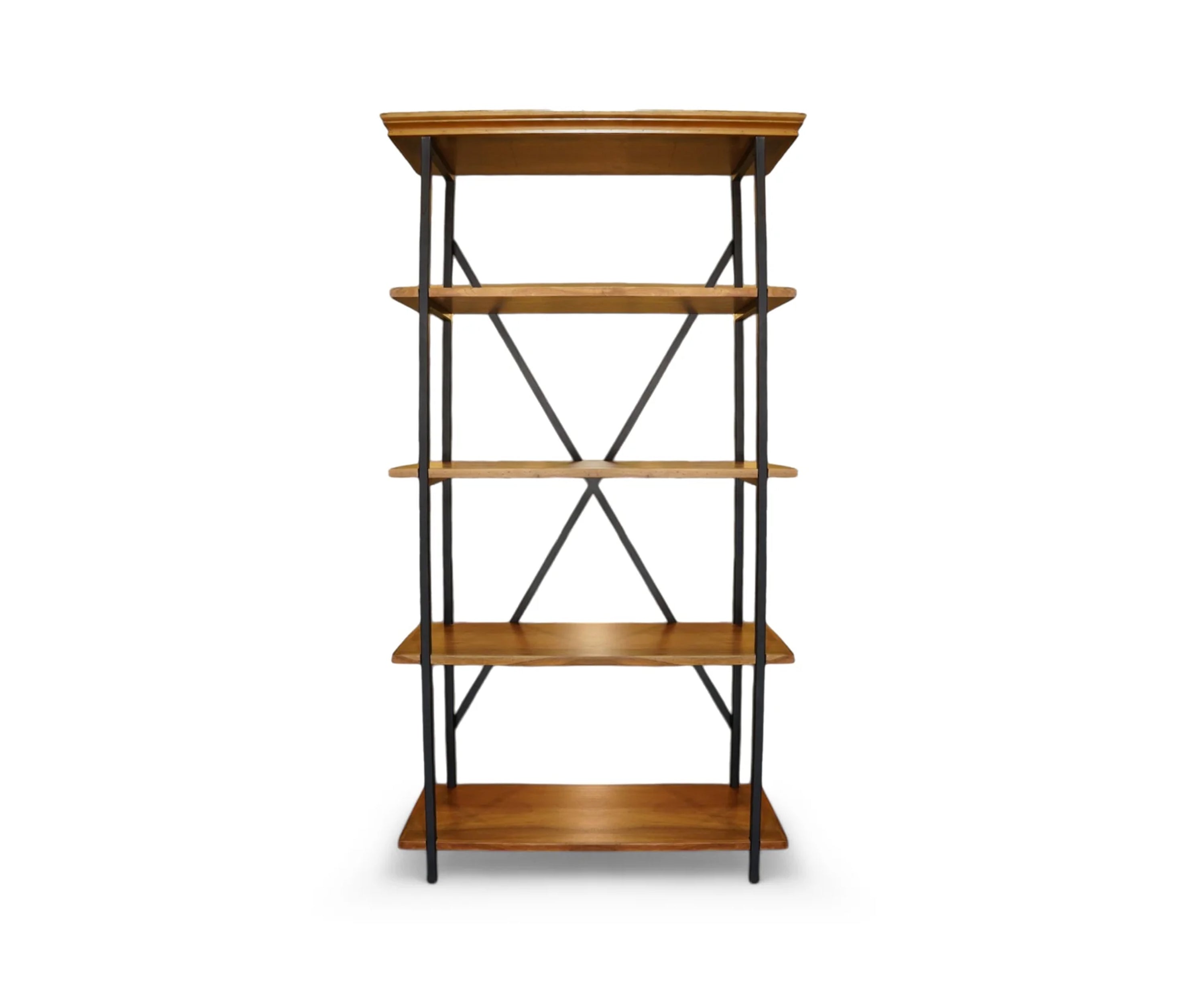 Industrial Wood and Metal Open Bookshelf with Cross Back
