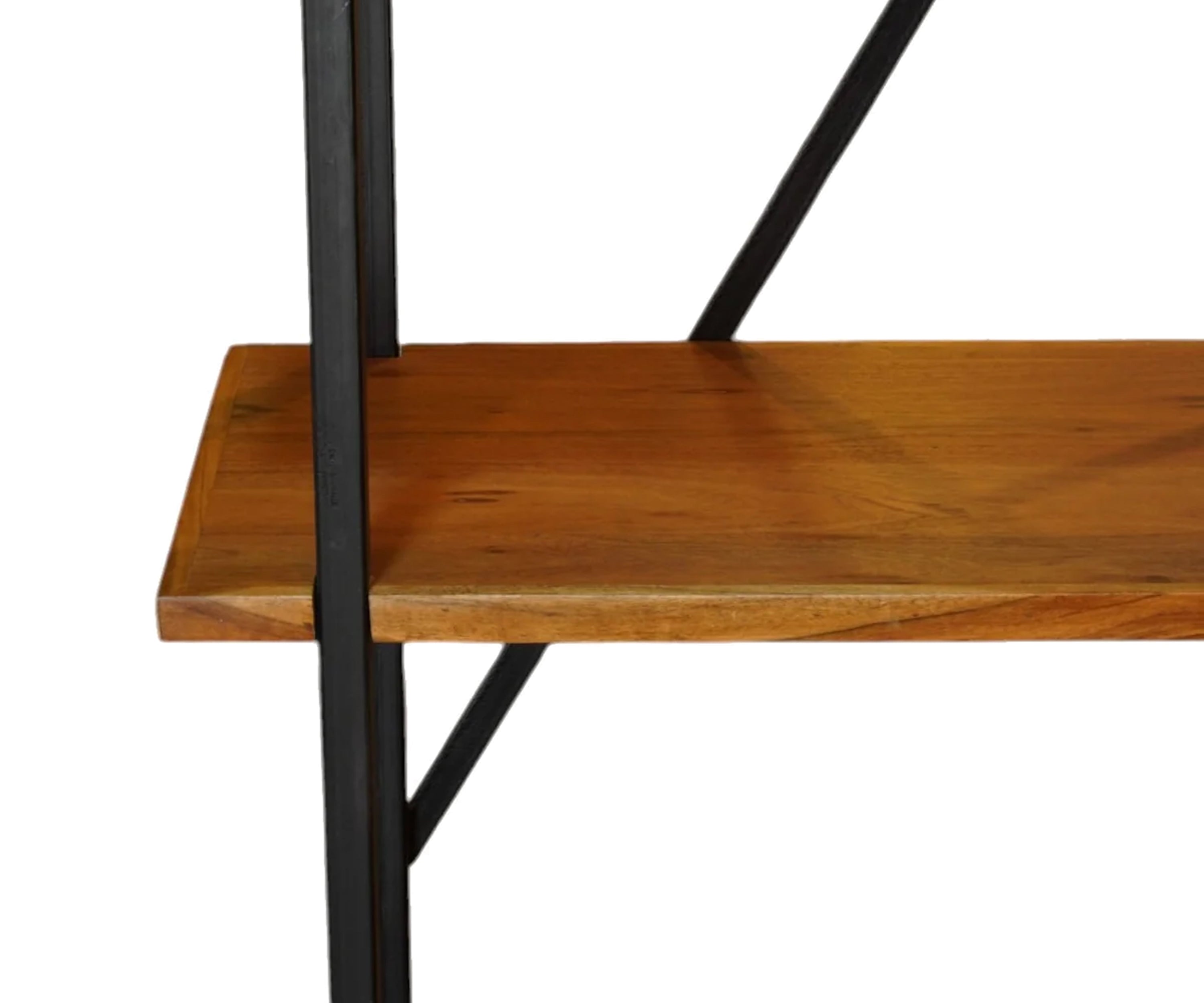 Industrial Wood and Metal Open Bookshelf with Cross Back